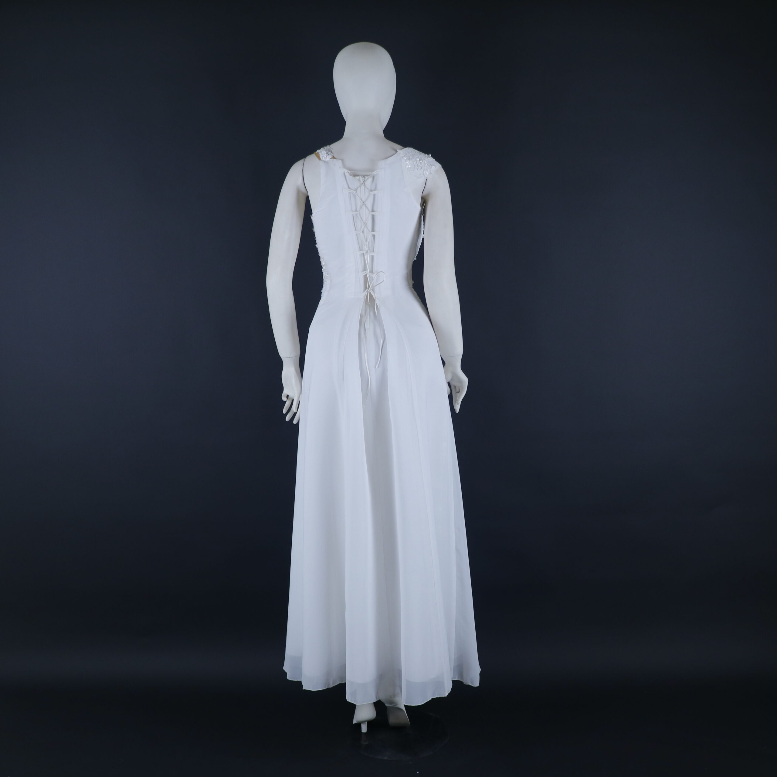 Vestido novias tela gasa con cierre y corset color blanco - Samantha Novias