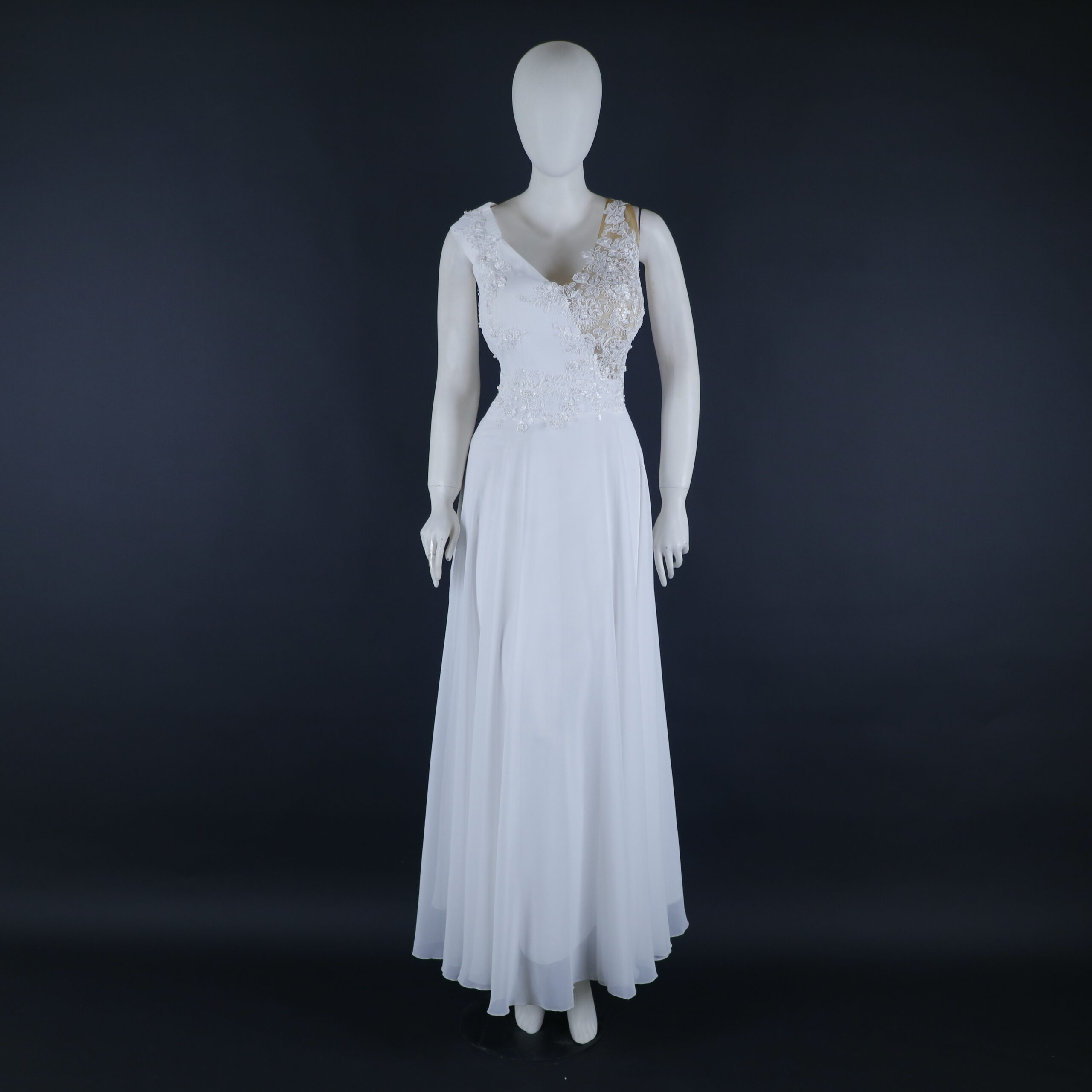 Vestido novias tela gasa encaje y manga acero color blanco - Samantha Novias