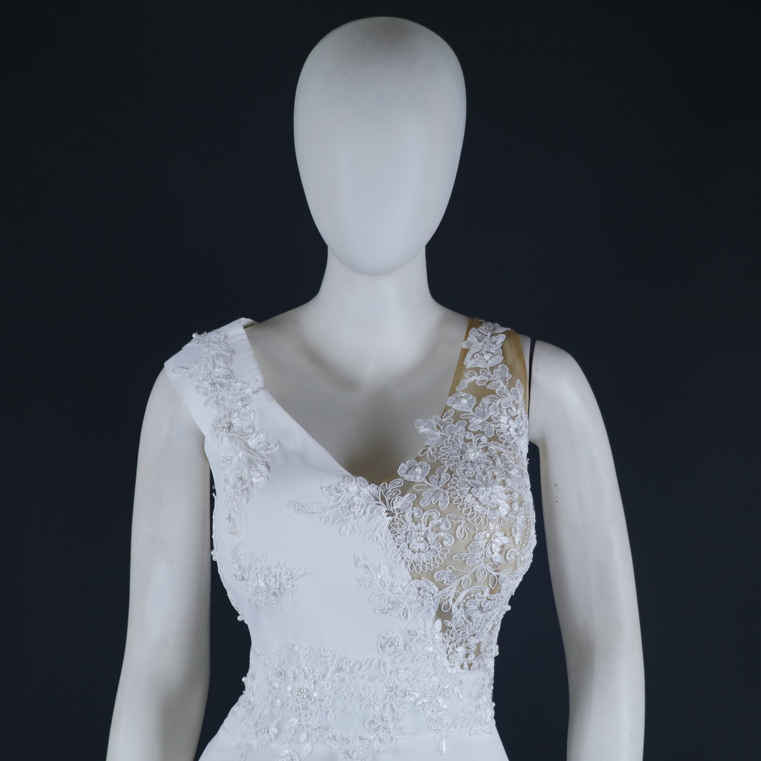 Vestido novias tela gasa escote en v color blanco - Samantha Novias