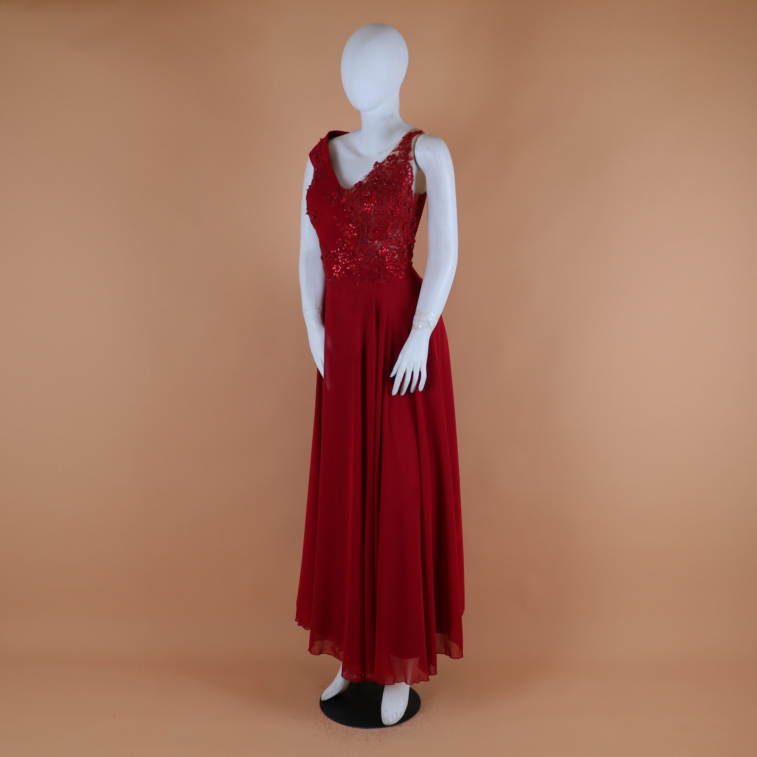 vestido largo cadia corte A color vino - Samantha