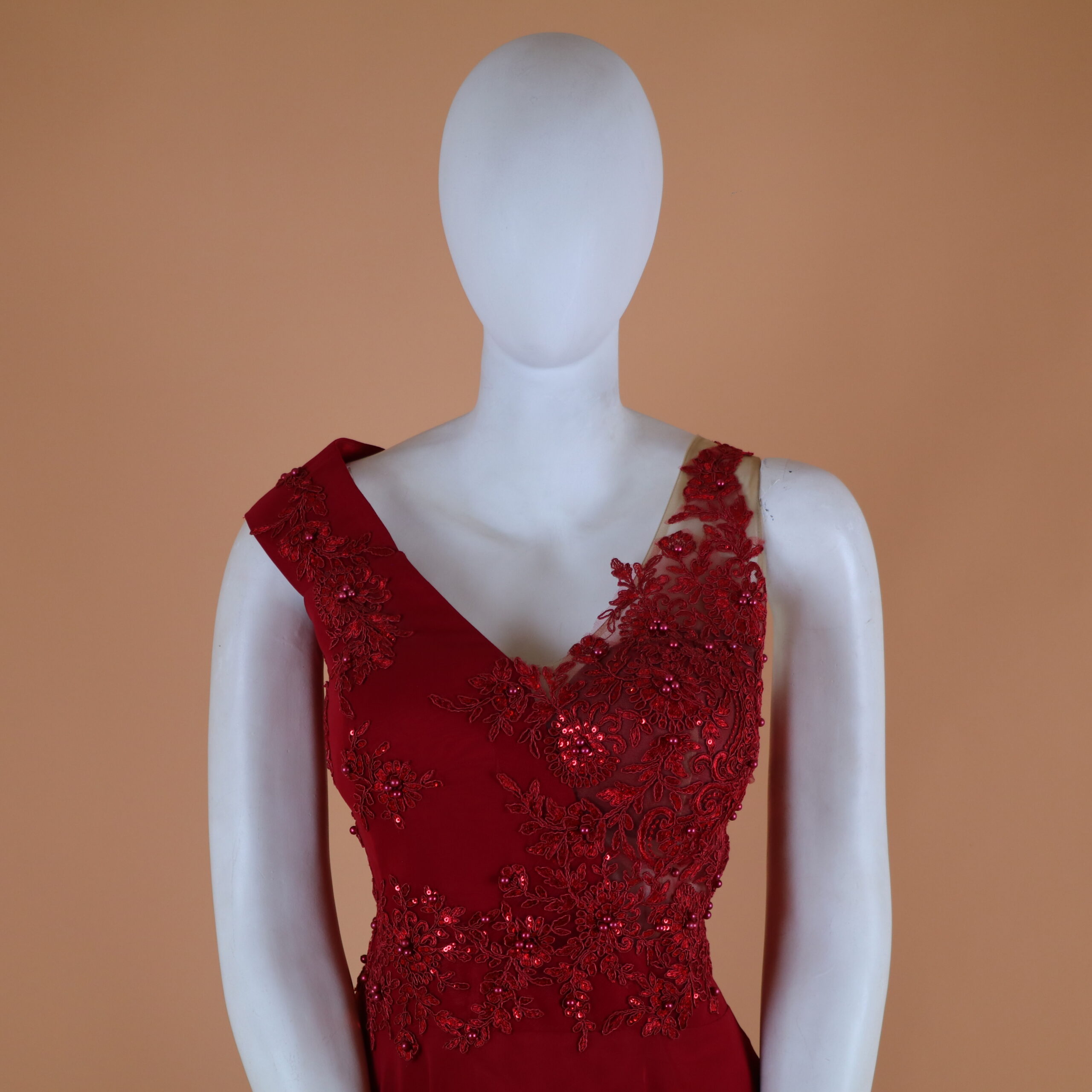 vestido largo escote en v color vino - Samantha