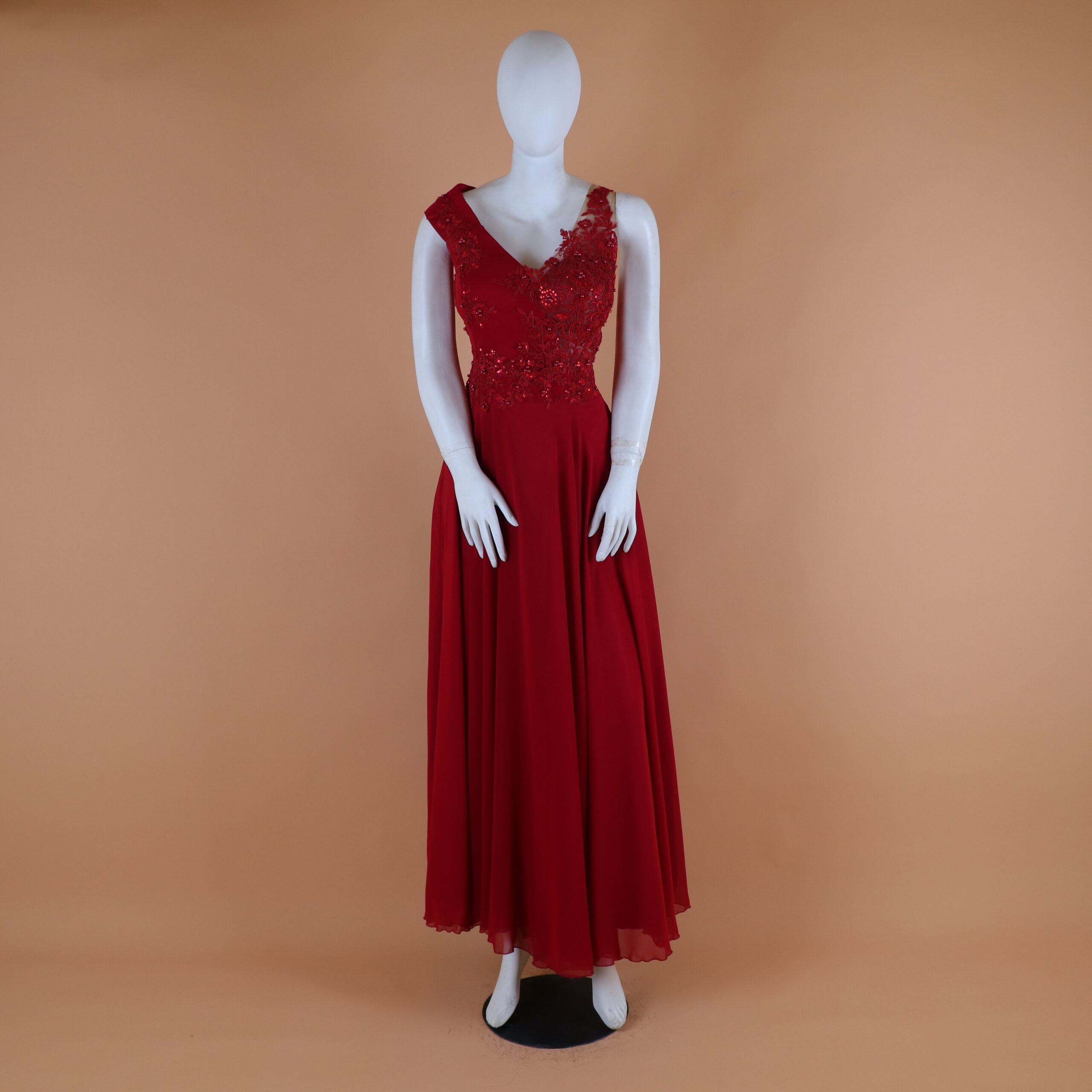 vestido largo manga acero color vino - Samantha