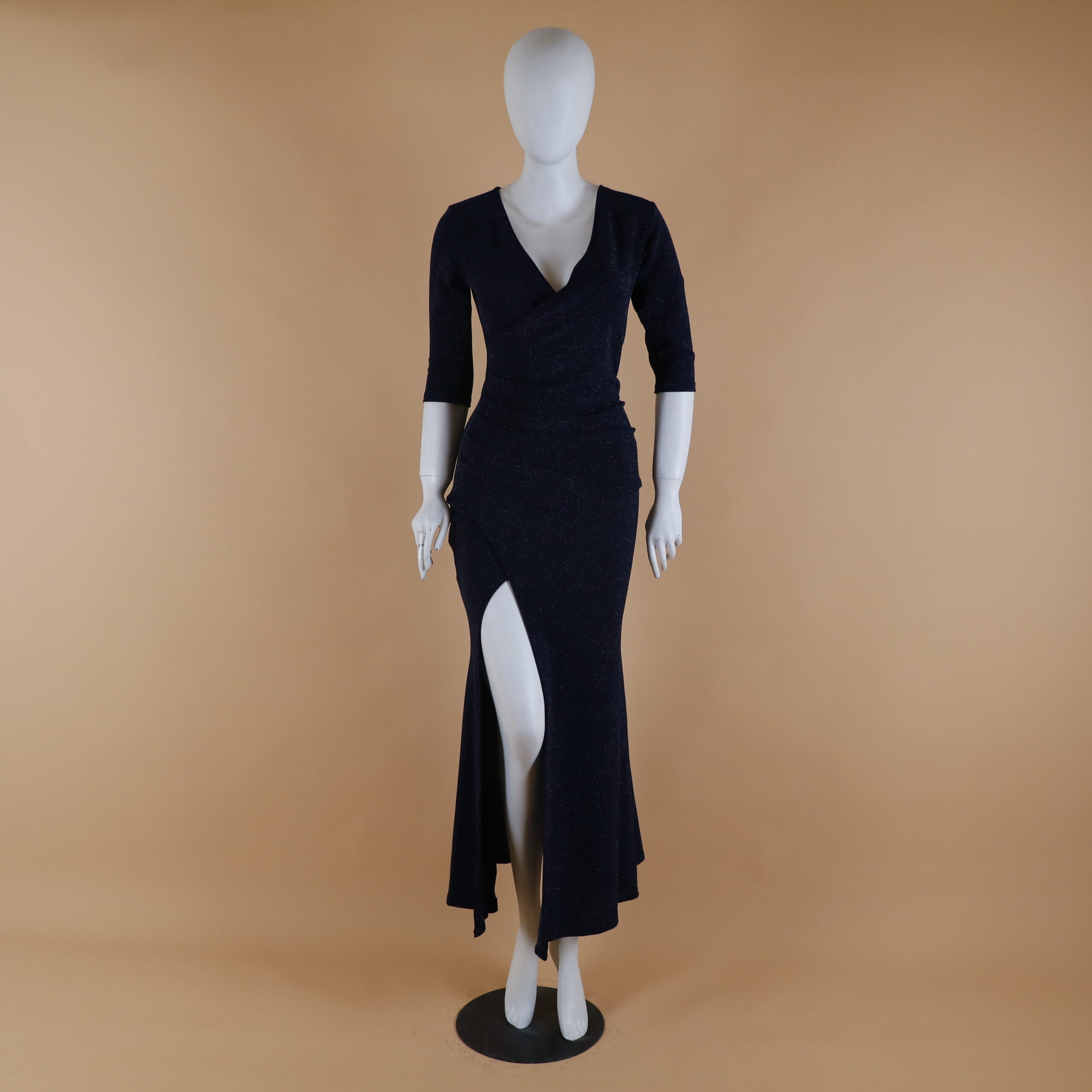 vestido tela lamé cintura drapeada color azul noche - Isolde 2