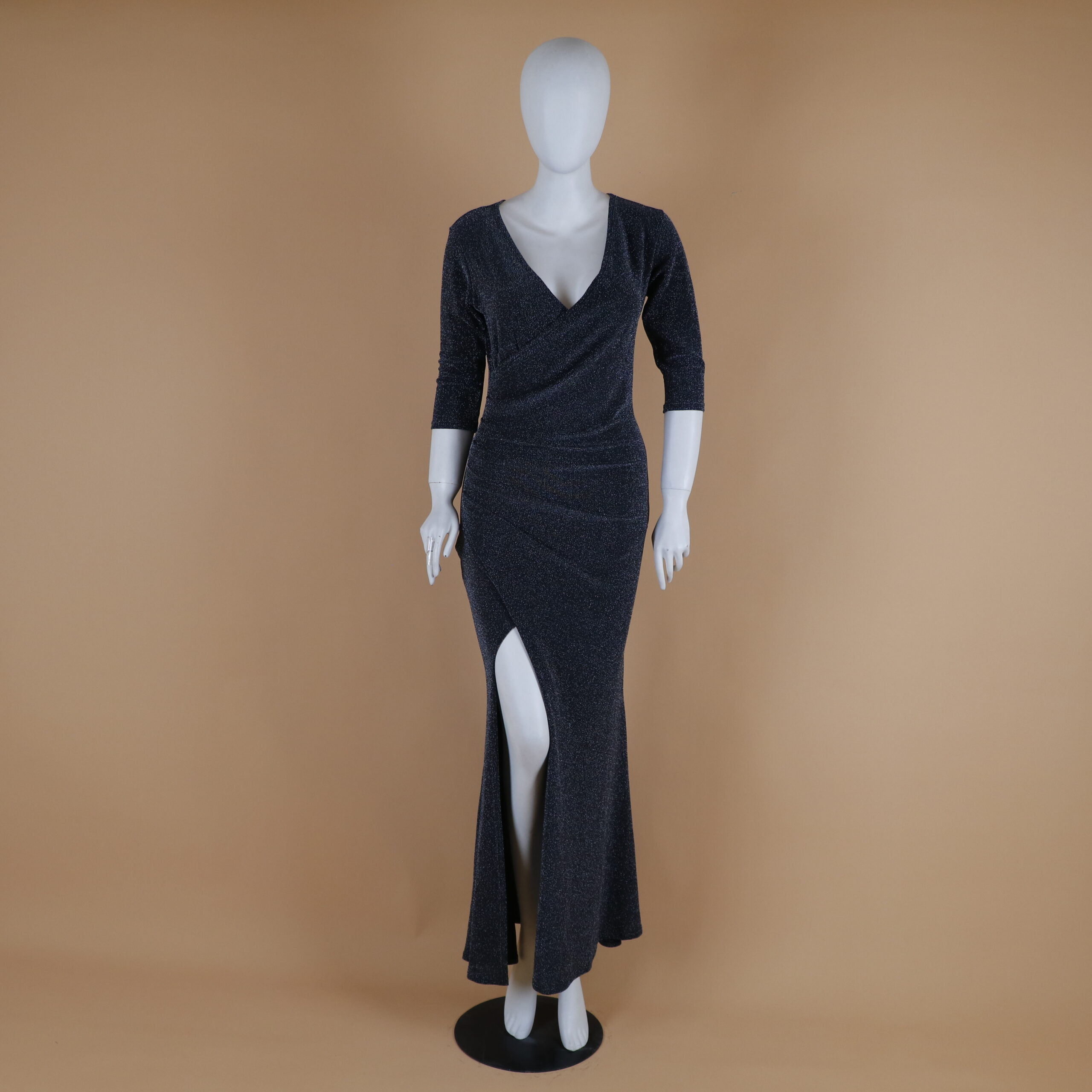 vestido tela lamé cintura drapeada color plateado - Isolde