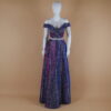 vestido tela tornasolada escote en v color azul noche - Yesenia