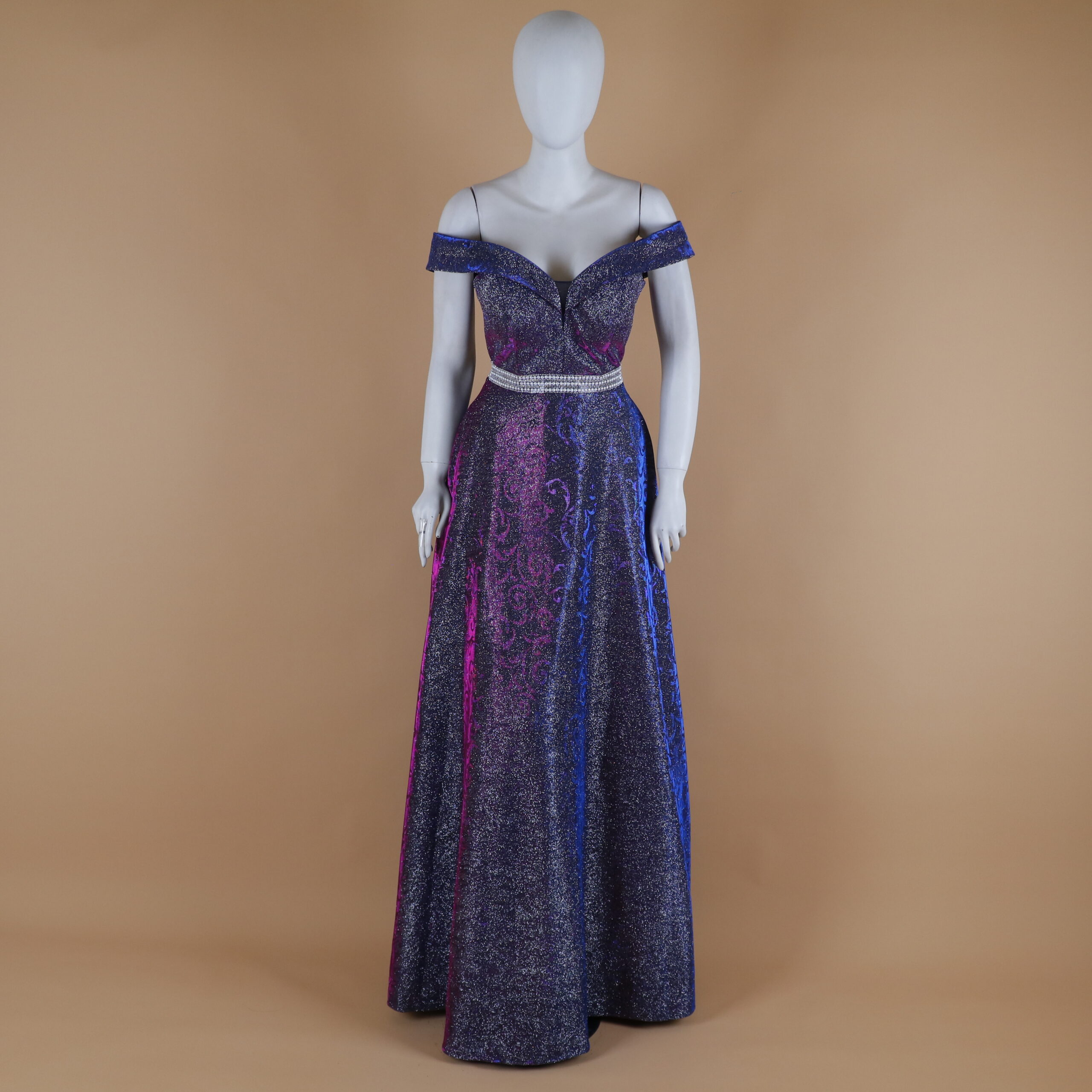 vestido tela tornasolada escote en v color azul noche - Yesenia vestido tela tornasolada escote en v color azul noche - Yesenia