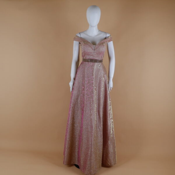 vestido tela tornasolada escote en v color palo rosa - Yesenia