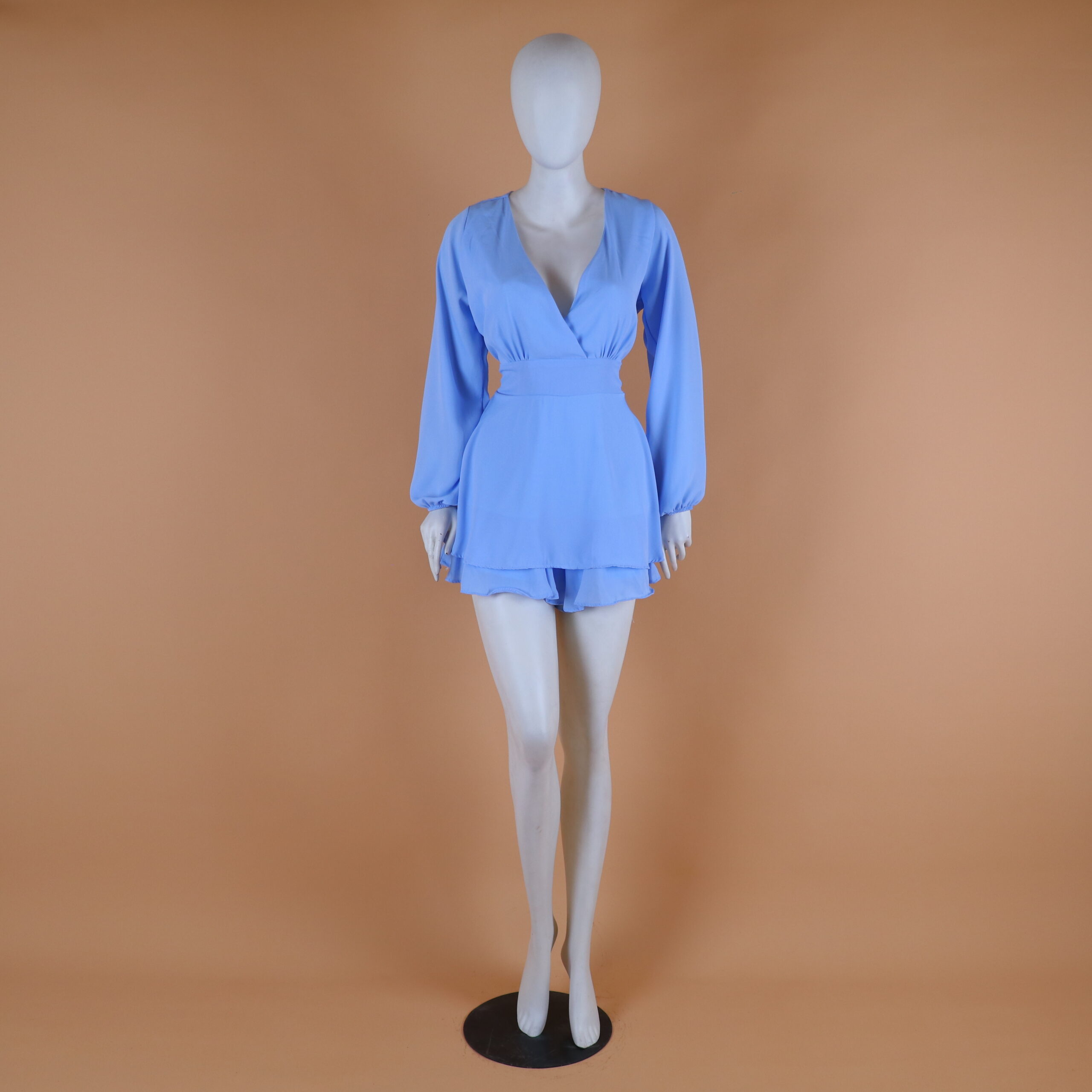 Vestido corto caida doble campana color celeste - Sofia