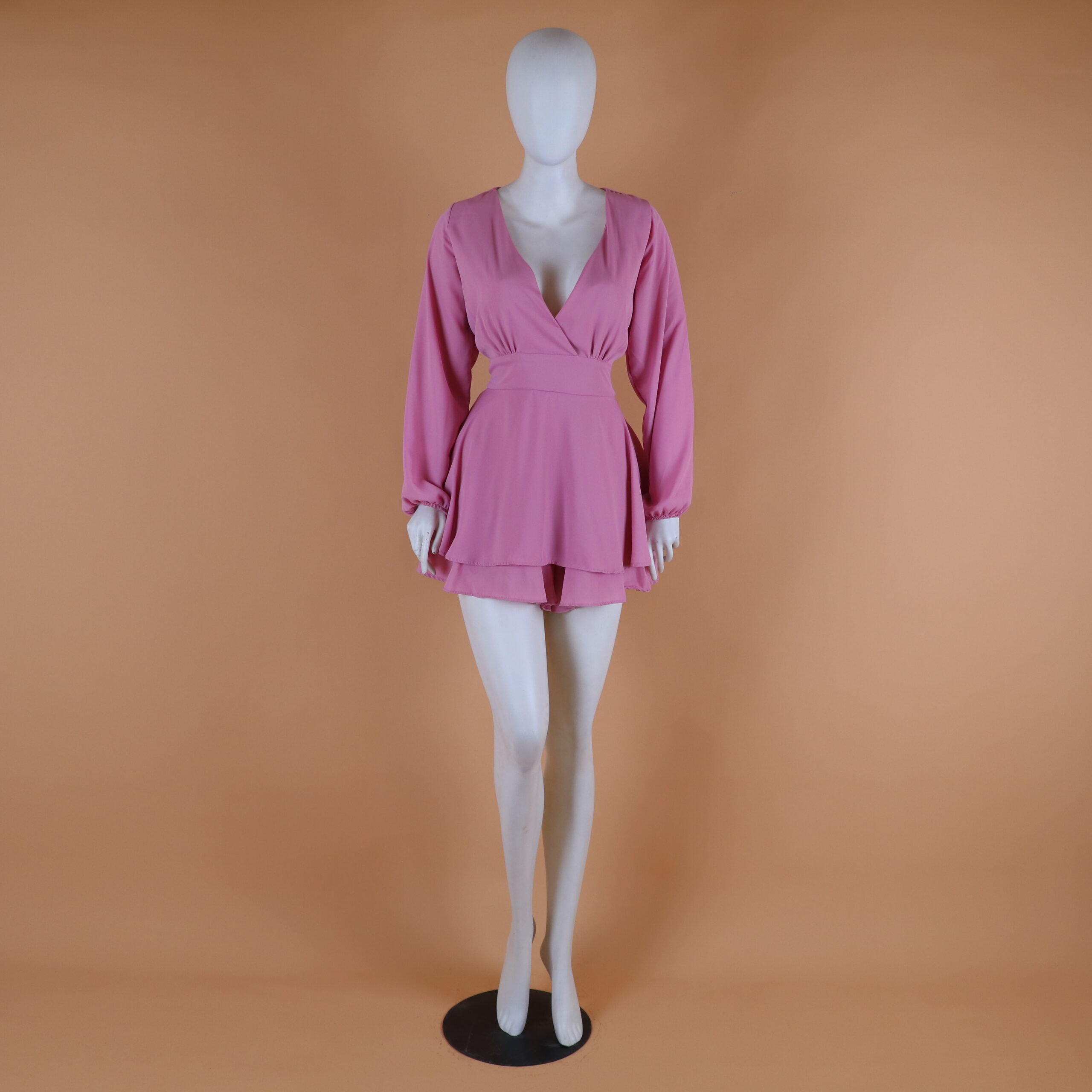 Vestido corto caida doble campana color palo rosa - Sofia