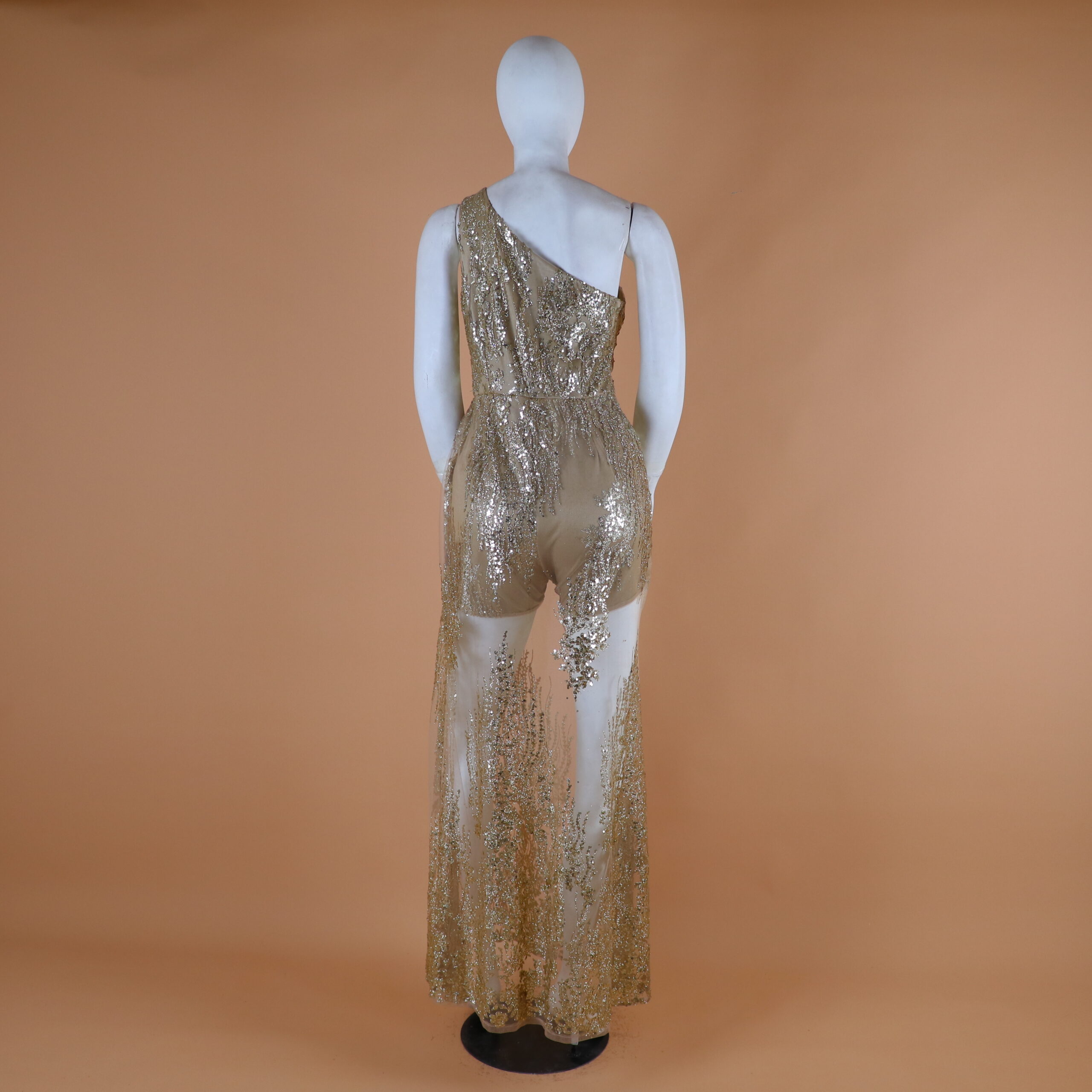 Vestido largo tela tul con cierre al lado color dorado - Elizabeth