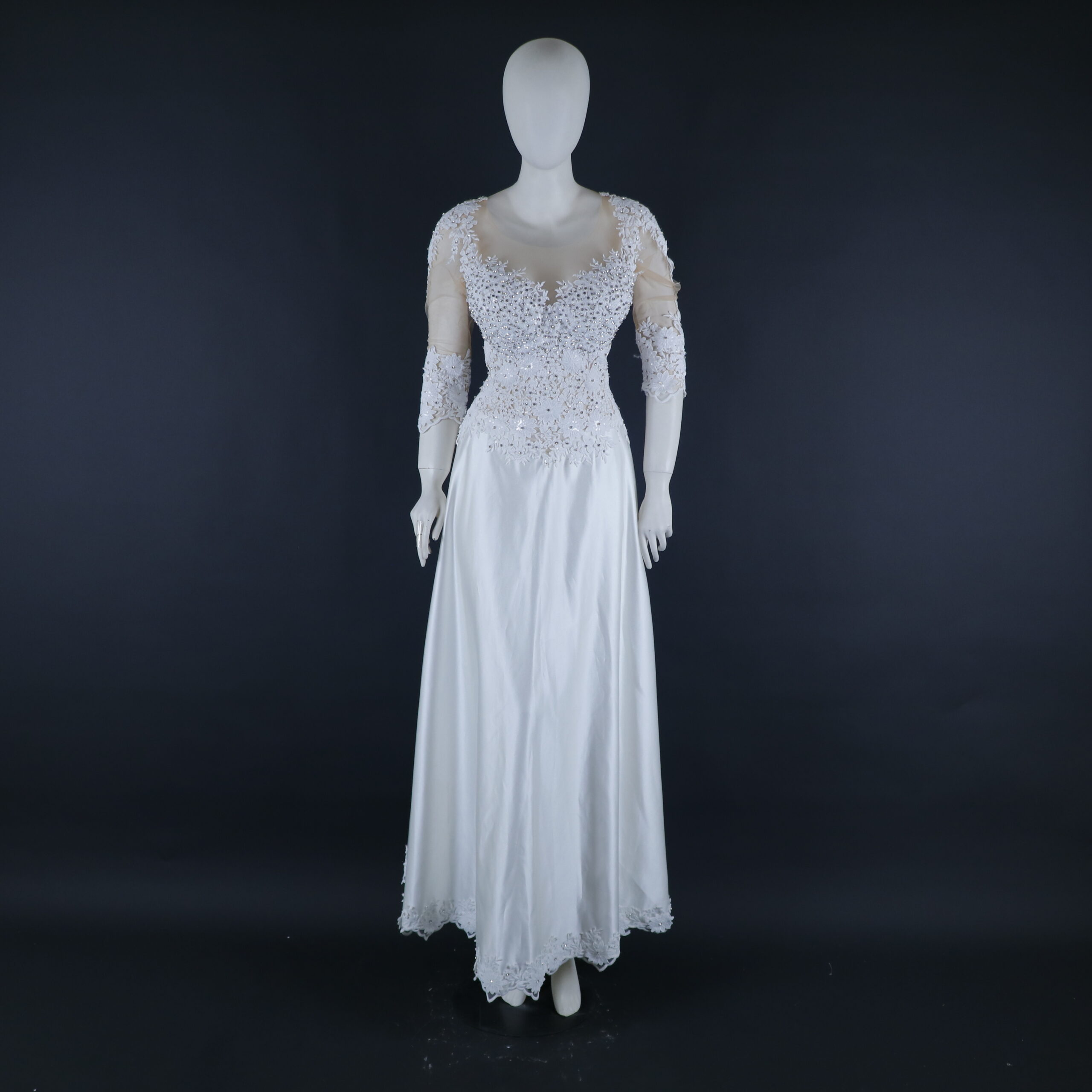 Vestido novias tela podesua tul falda corte en linea A escote pico color ivory - Frida
