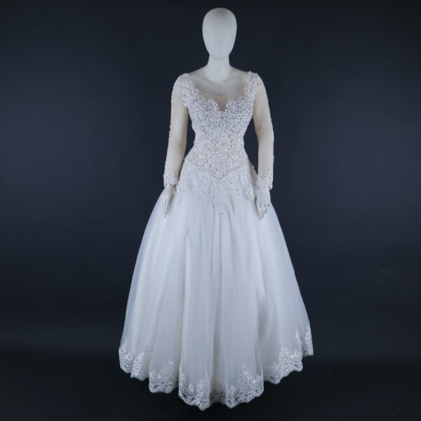 Vestido novias tela tul español encajes con cristalería color ivory - Zarella