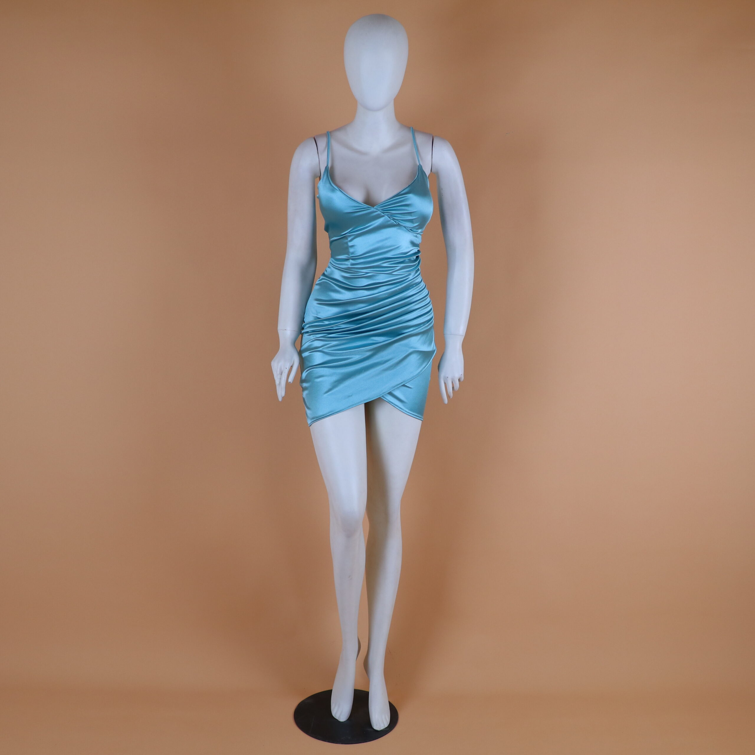 Vestido tela Zara estilo drapeado color celeste - Chiara