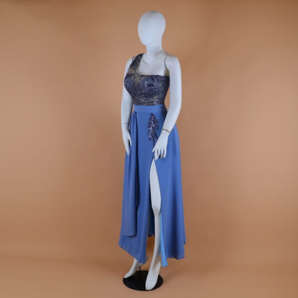 Vestido tela gasa americana abertura desde el muslo color azul acero - Jheydi