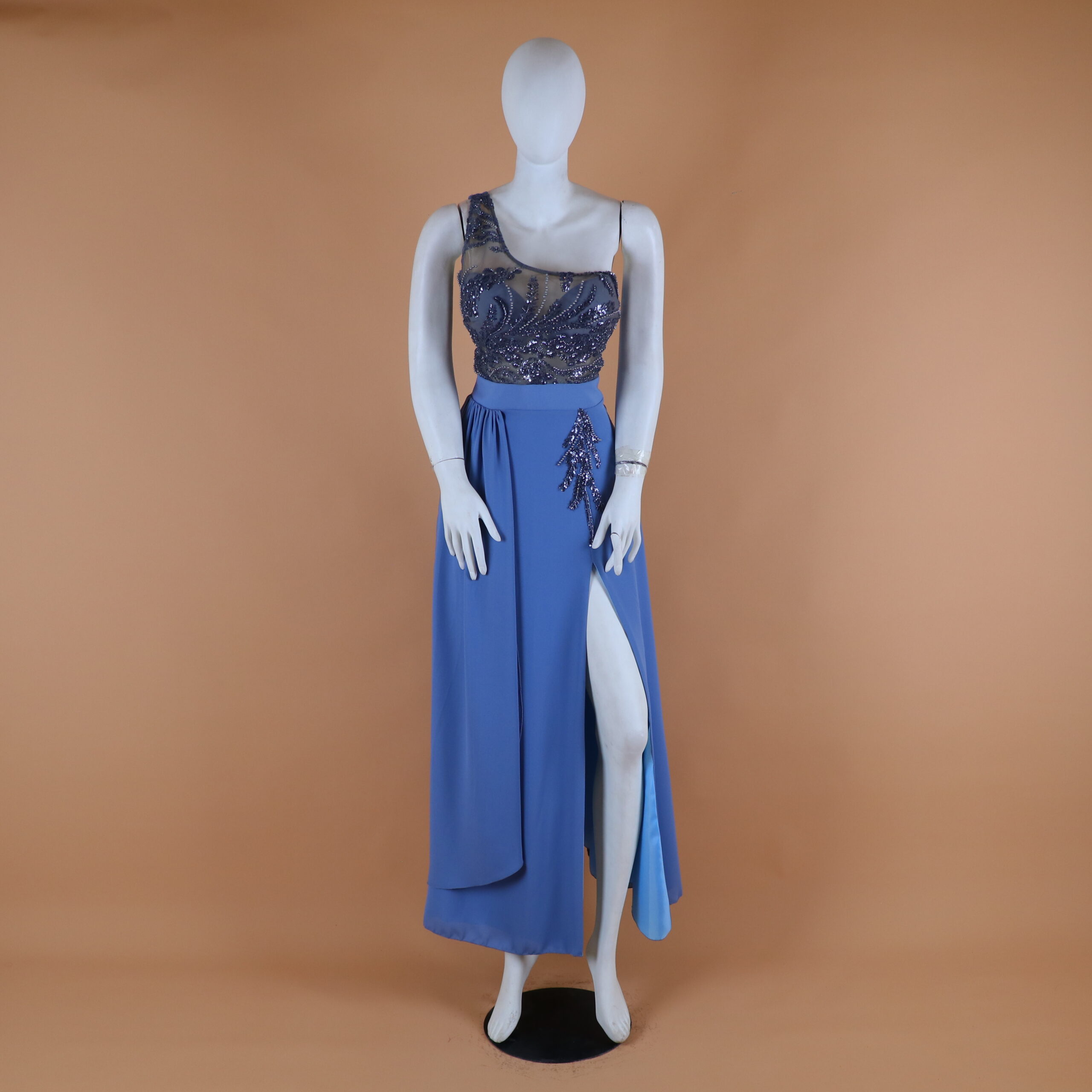 Vestido tela gasa americana corte línea A color azul acero - Jheydi