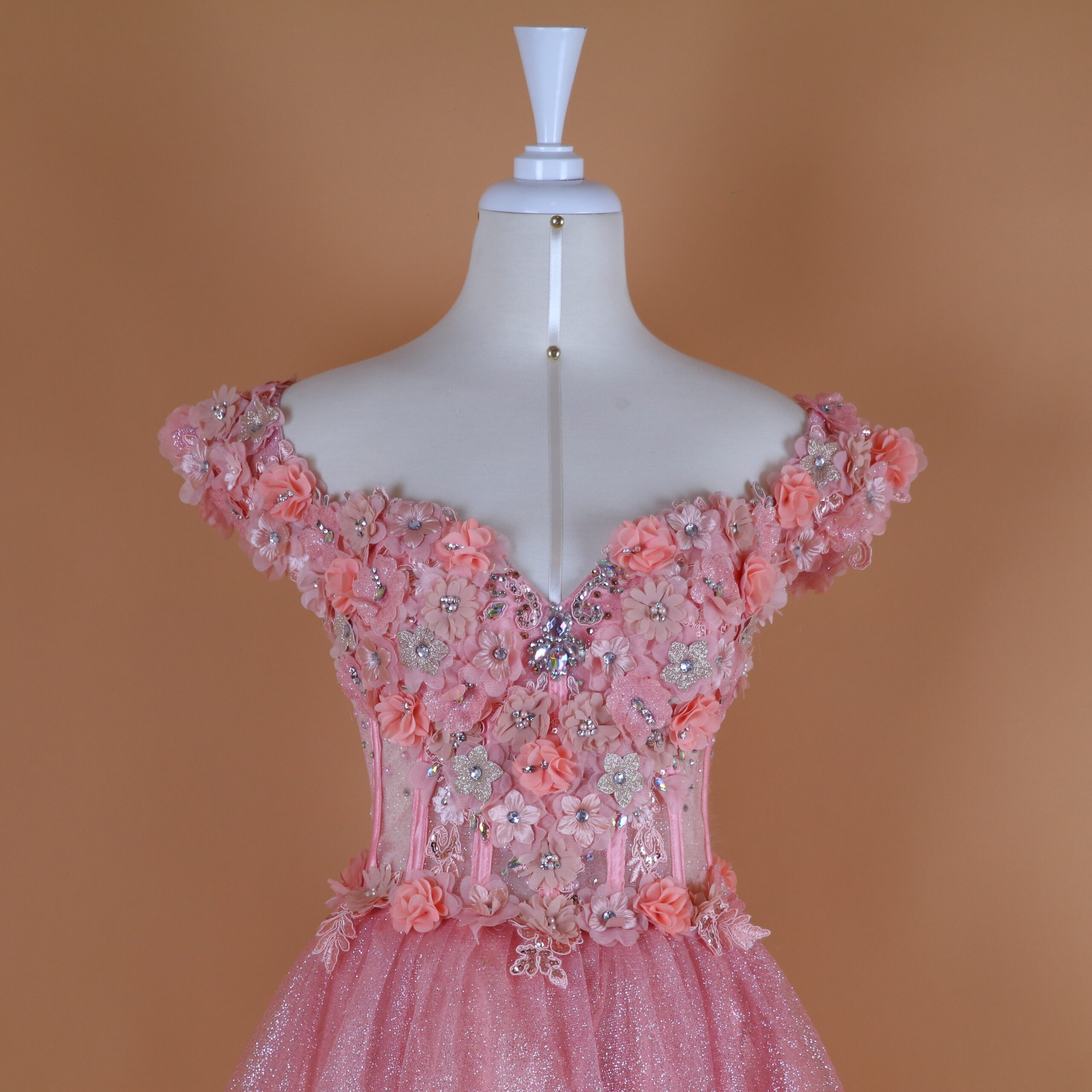 Vestido tela glitter escarchada escote corazon color rosa golf - Ivana 2