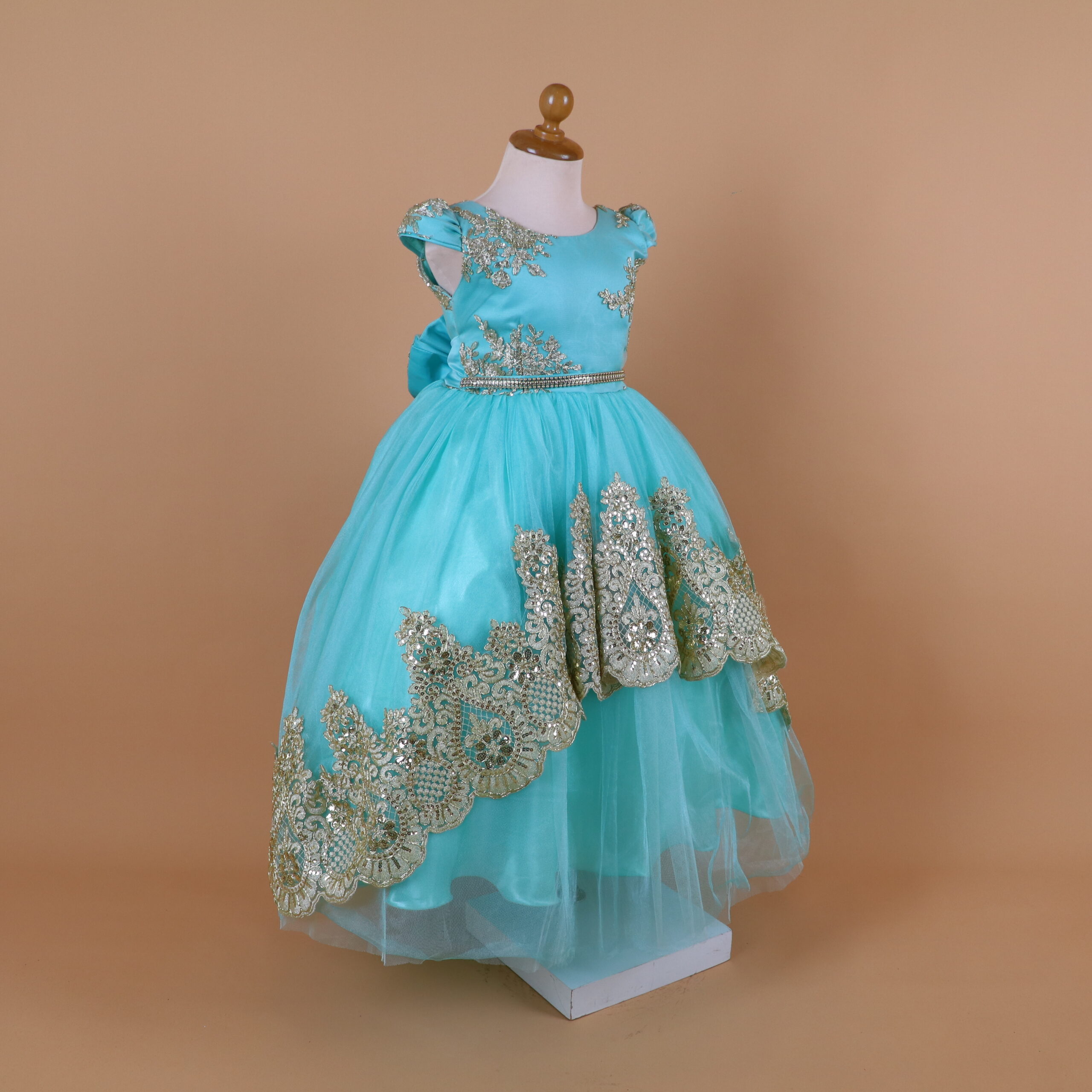 vestido niñas color verde agua con doble caida - SOL