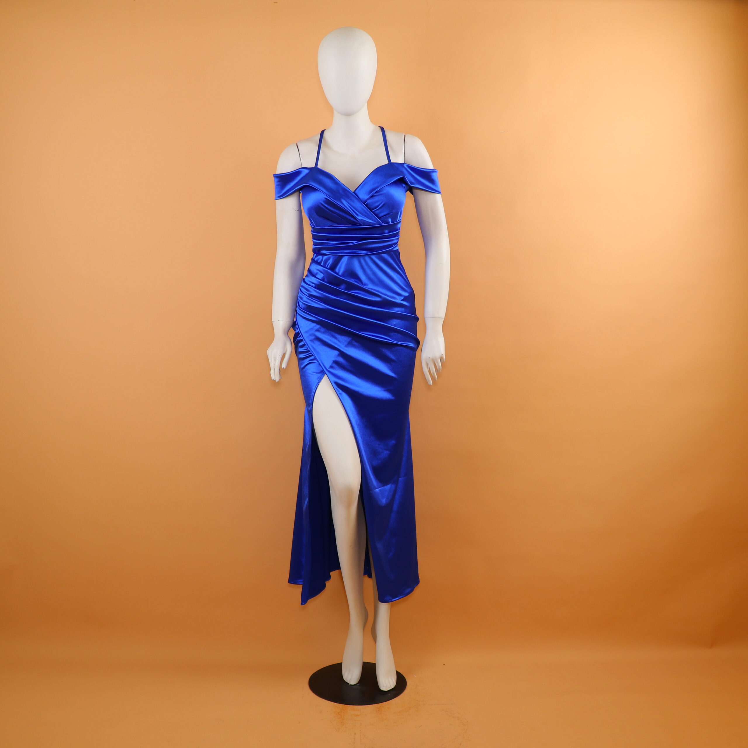 vestido cintura drapeada color azul electrico - Danitza