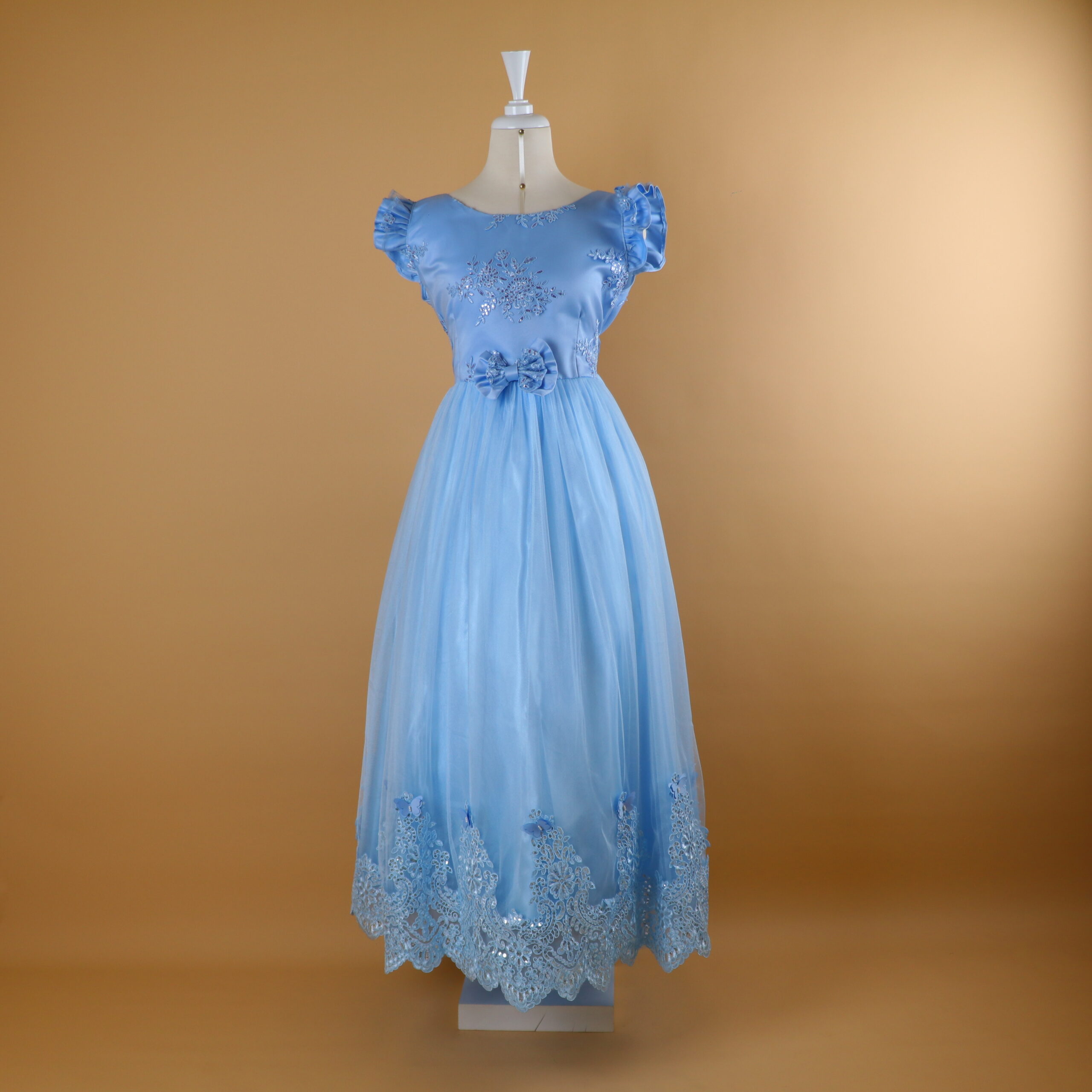 vestido niñas tipo novia tela tul fantasia color celeste - Ailyn