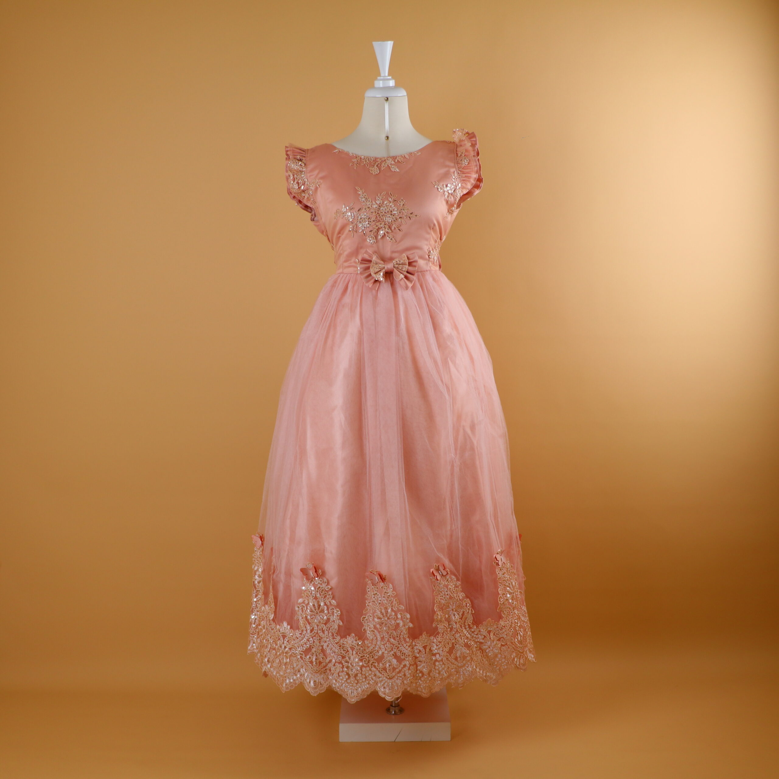 vestido niñas tipo novia tela tul fantasia color rosa nude - Ailyn