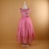 vestido para compromisos niñas color palo rosa encajes pedrería y lazo - Sandra