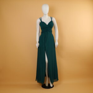 vestido tela gasa con pecho drapeado color verde botella - Mafer