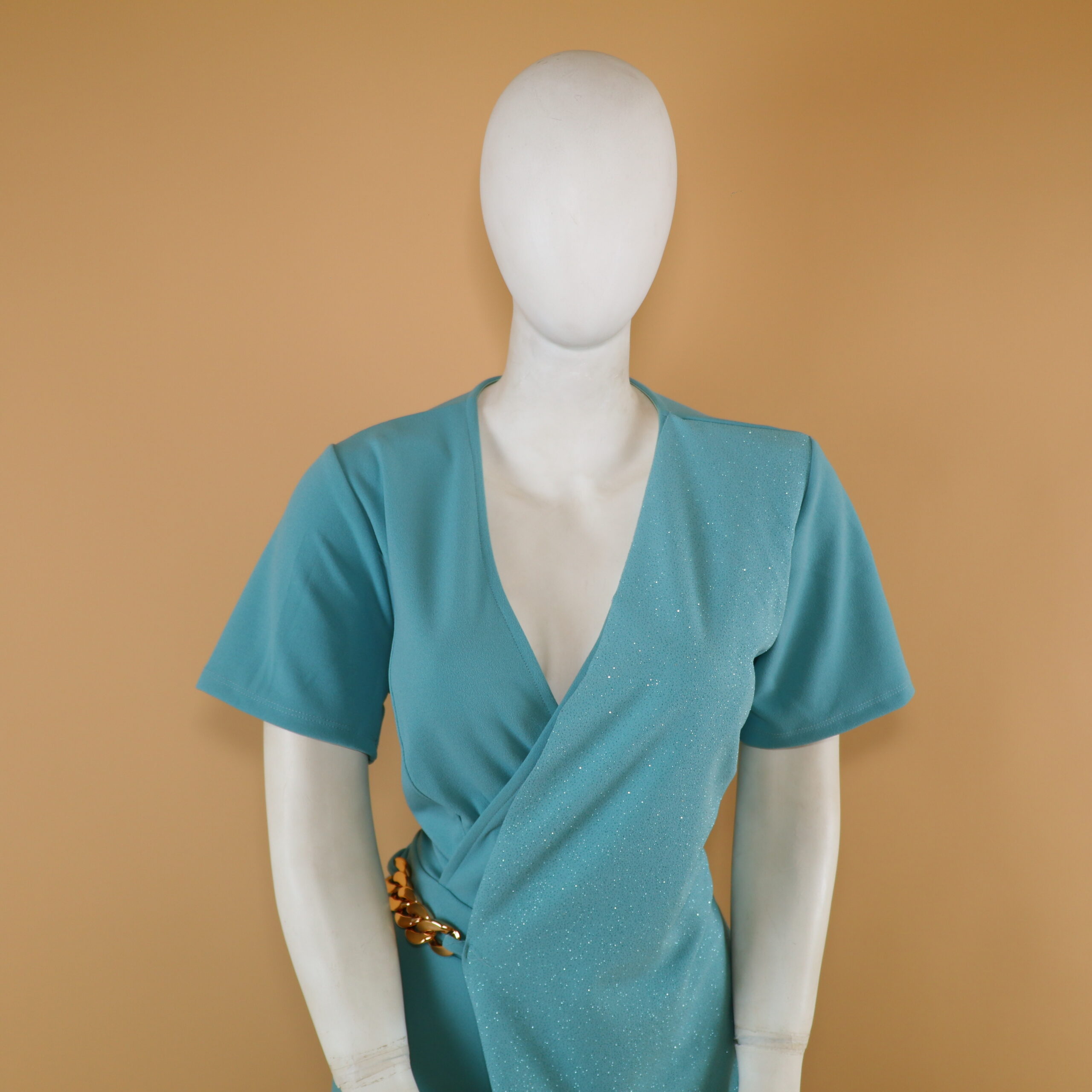 enterizo tela scuba escote en v cruzado color verde cemento - Verónica