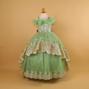 vestido niñas tela tul brillo encajes color verde olivo - Valeria