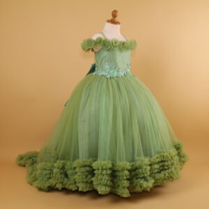 vestido niñas tela tul fantasia cola desmontable color verde olivo - Arlet