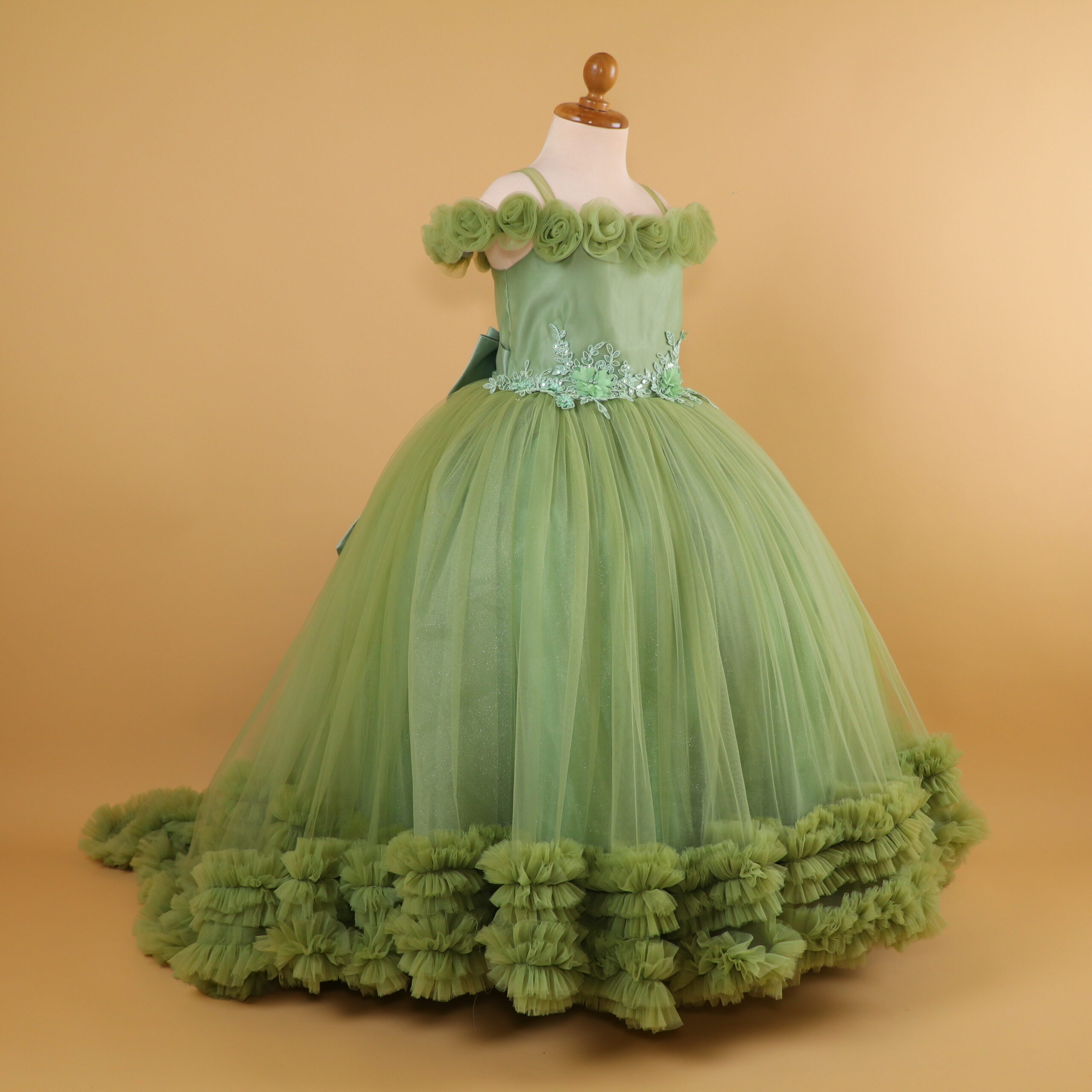 vestido niñas tela tul fantasia cola desmontable color verde olivo - Arlet