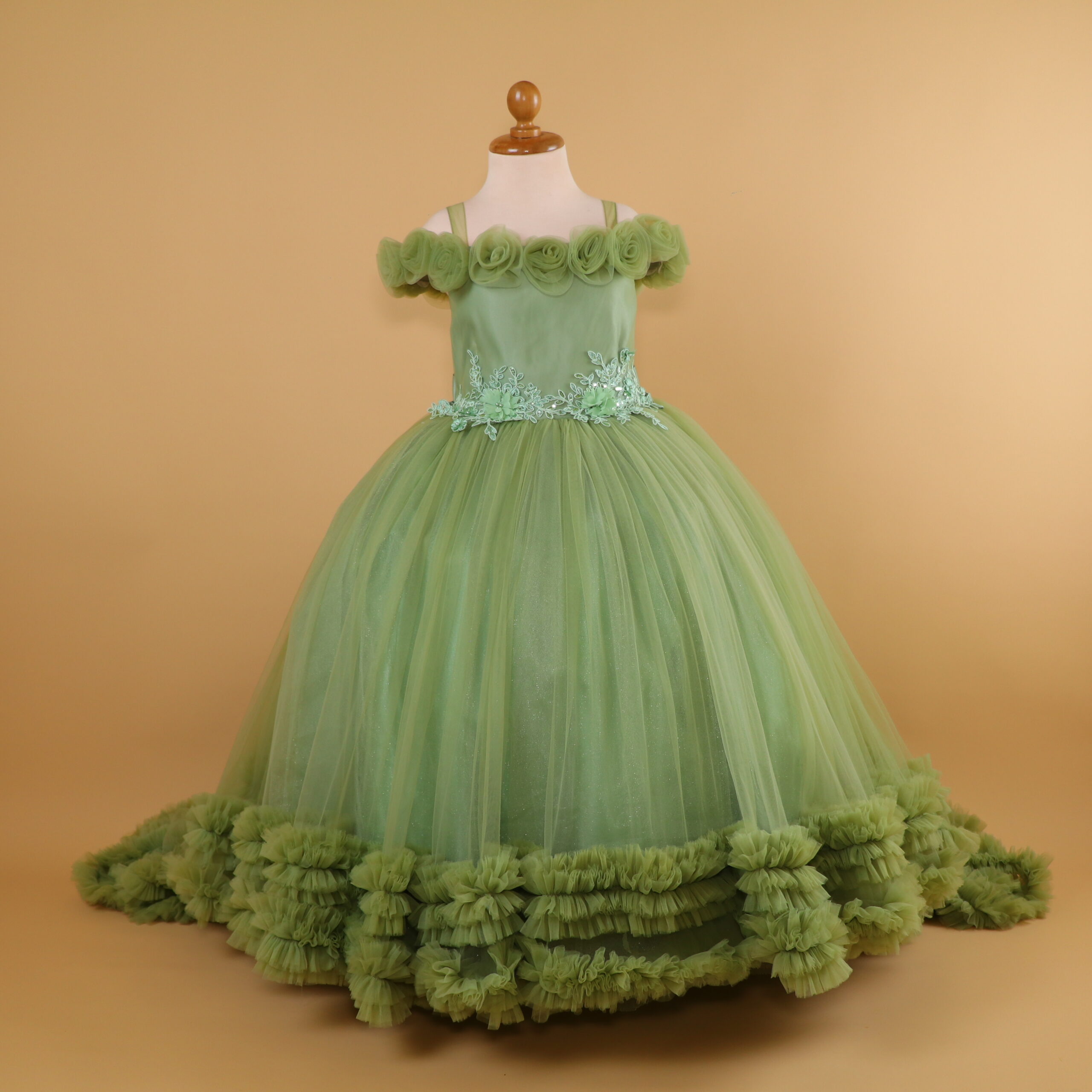 vestido niñas tela tul fantasia tul español cola desmontable color verde olivo - Arlet