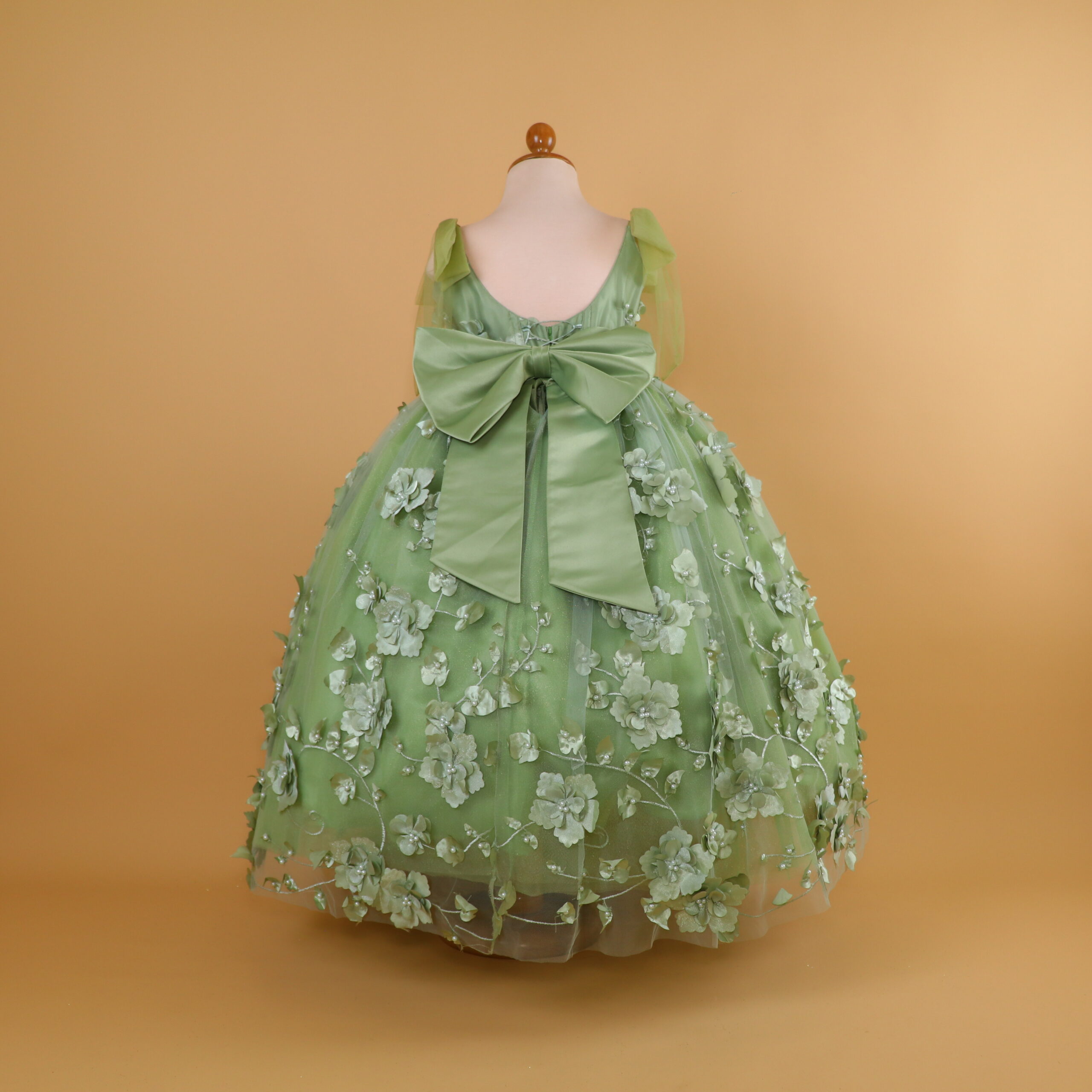 vestido para niñas con lazo color verde olivo - Alexa