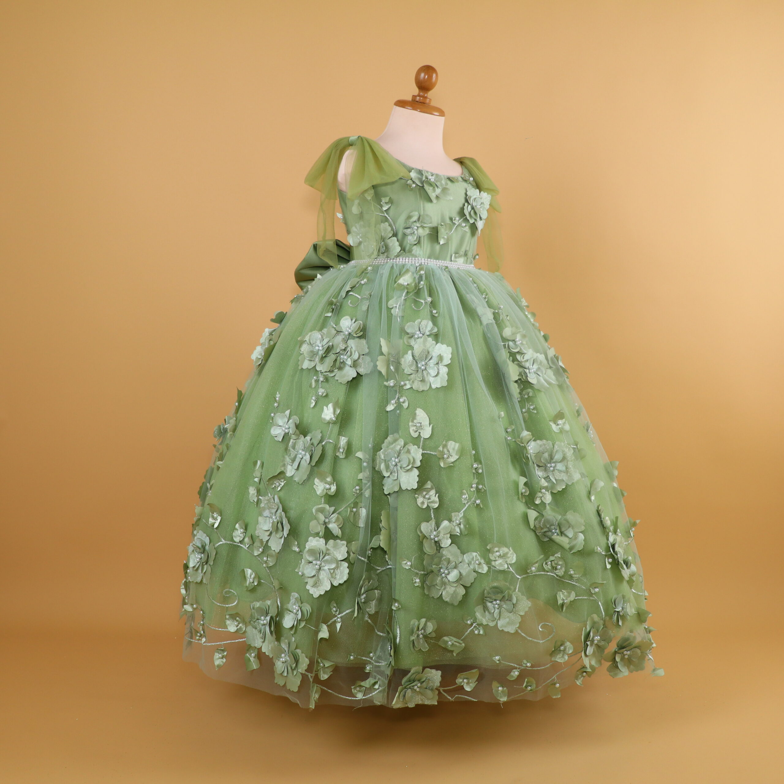 vestido para niñas tela tul fantasia color verde olivo - Alexa