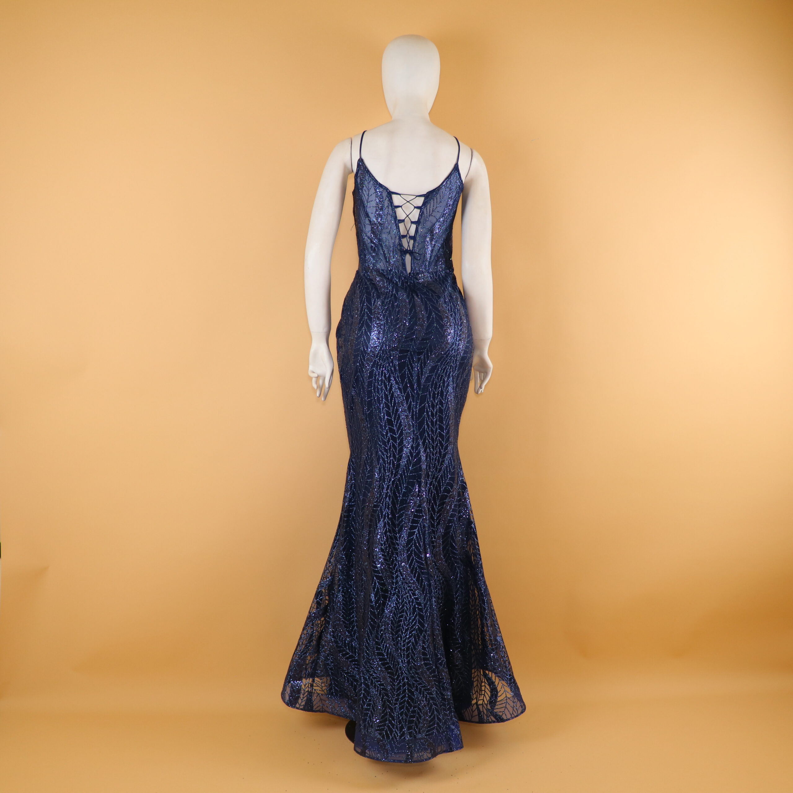 vestido tela glitter con cierre y corset color azul noche - Ruth