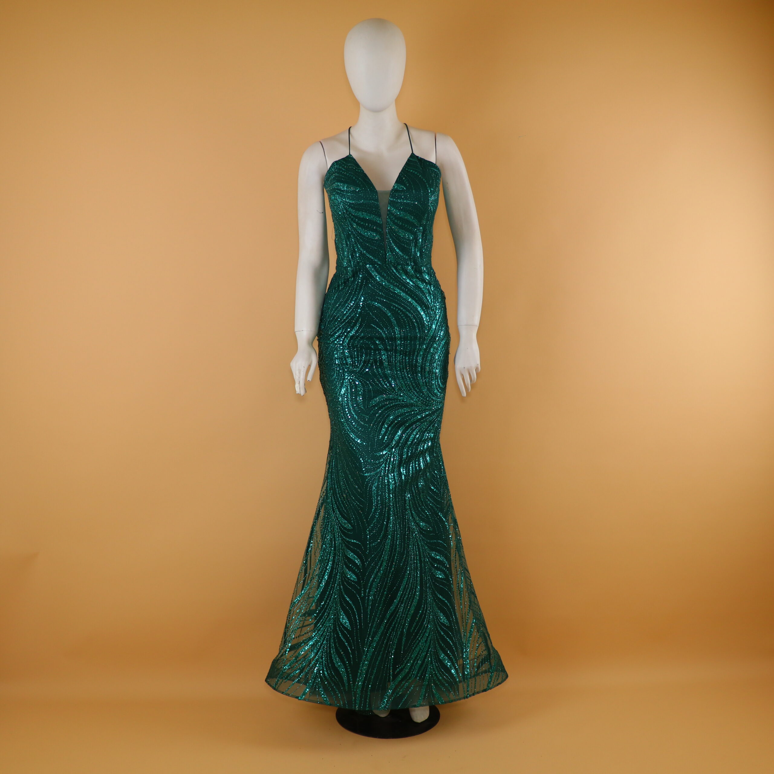 vestido tela glitter corte sirena color verde botella - Yusmara