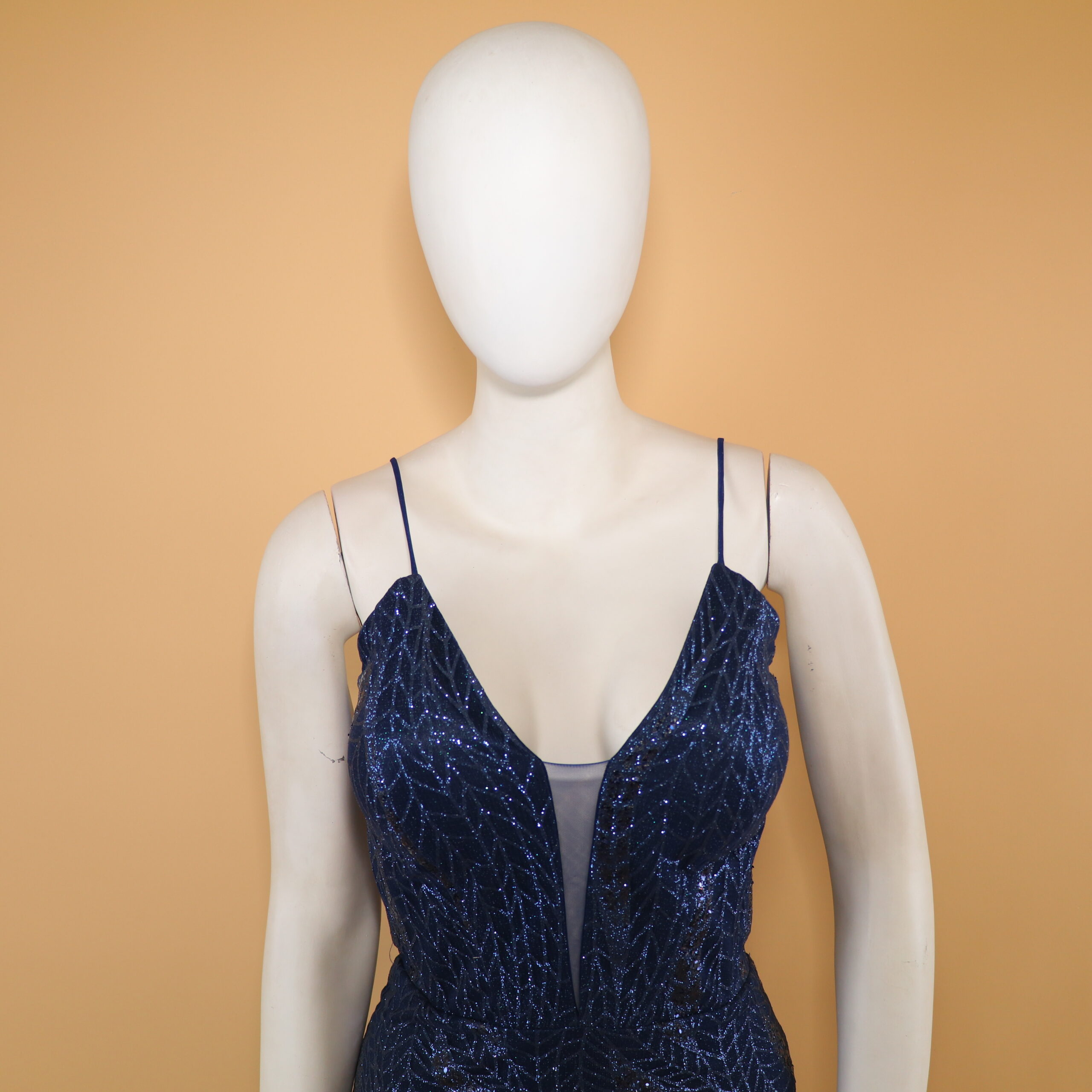 vestido tela glitter escote pico color azul noche - Ruth