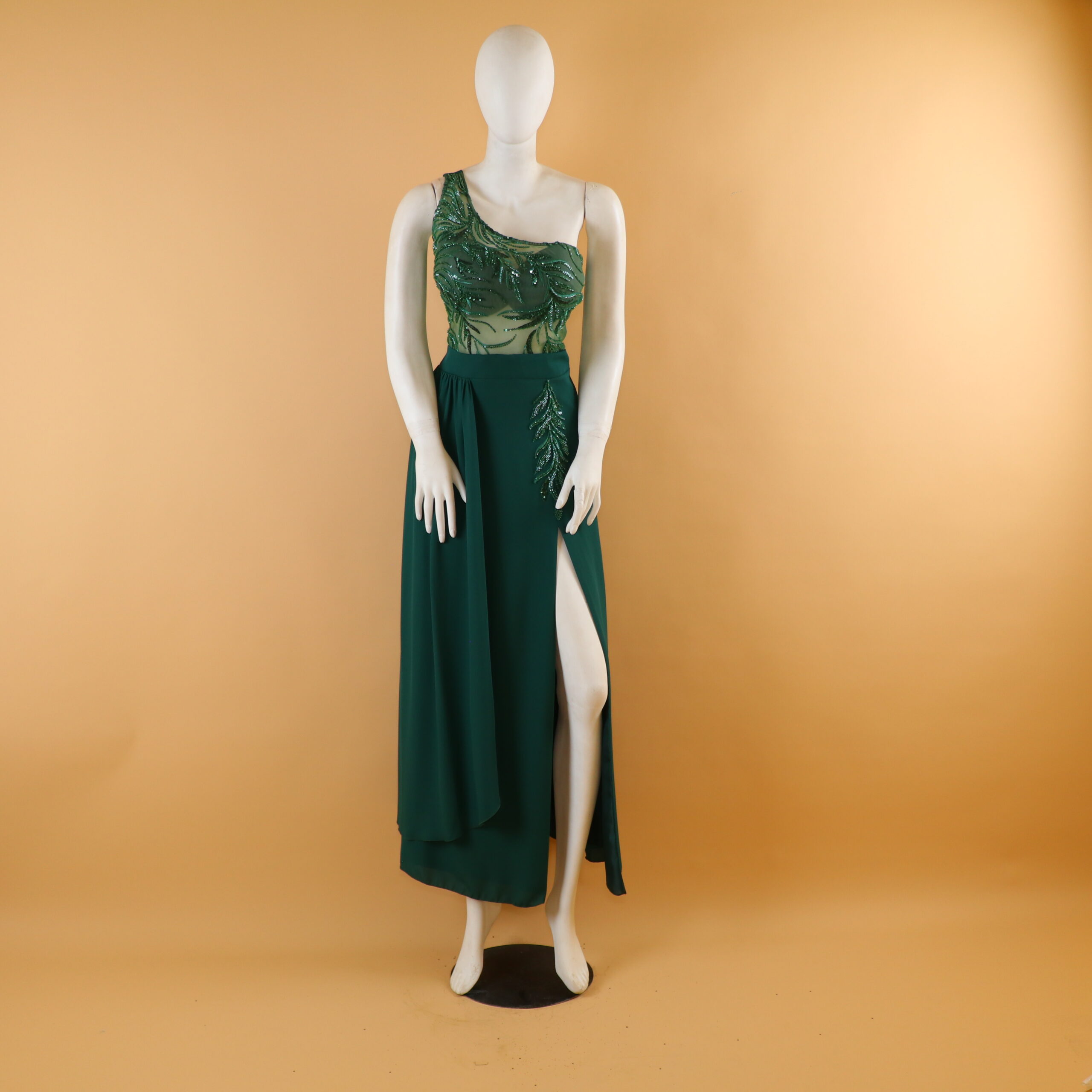 Vestido tela gasa americana corte línea A color verde botella - Jheydi