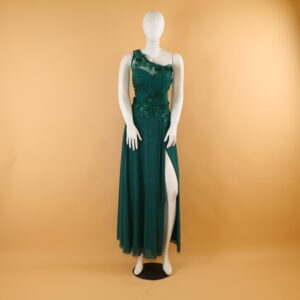 vestido tela gasa americana encajes 3D color verde botella - Rocio