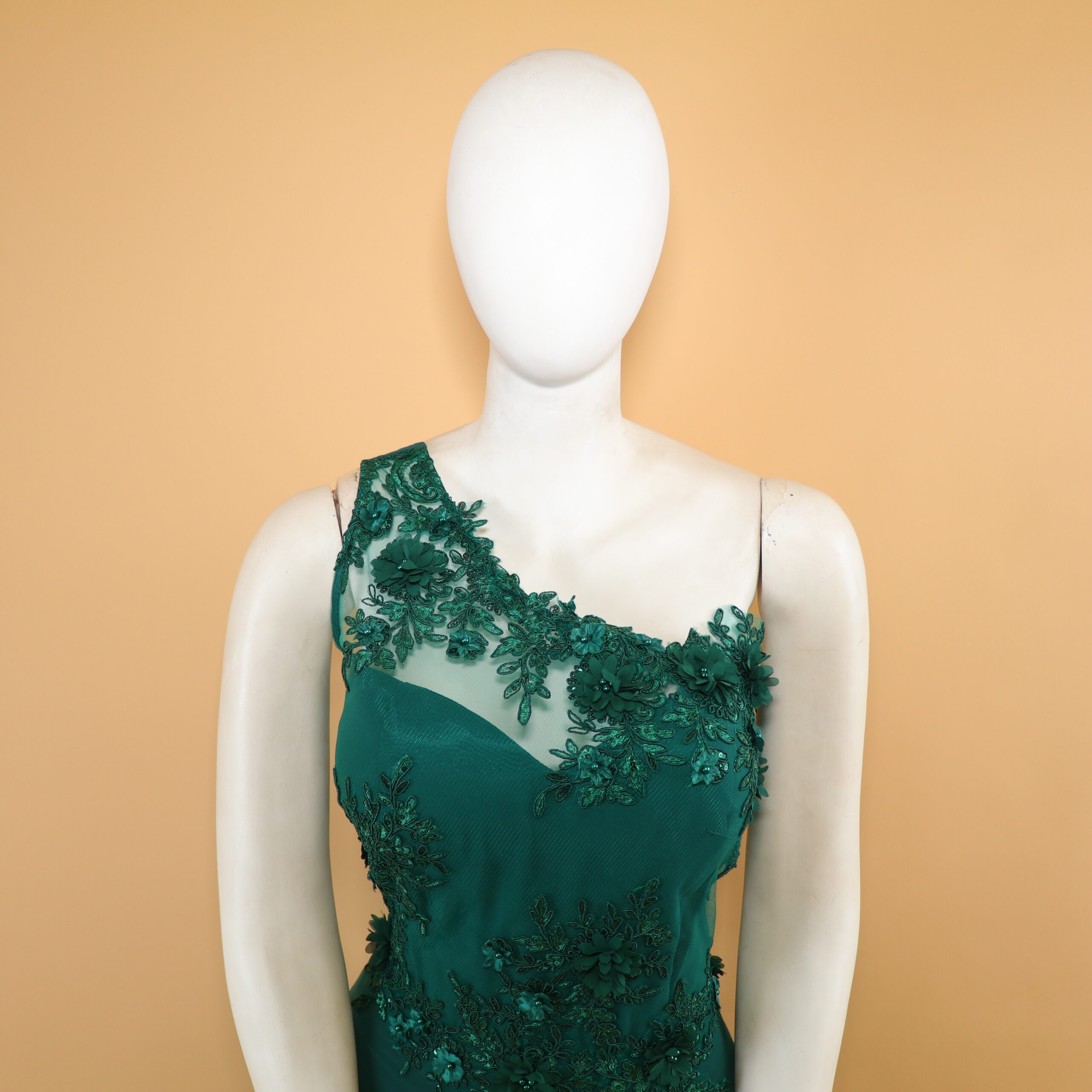 vestido tela gasa americana escote asimetrico color verde botella - Rocio