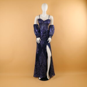 vestido tela glitter con abertura en el muslo color Azul Noche - Karely