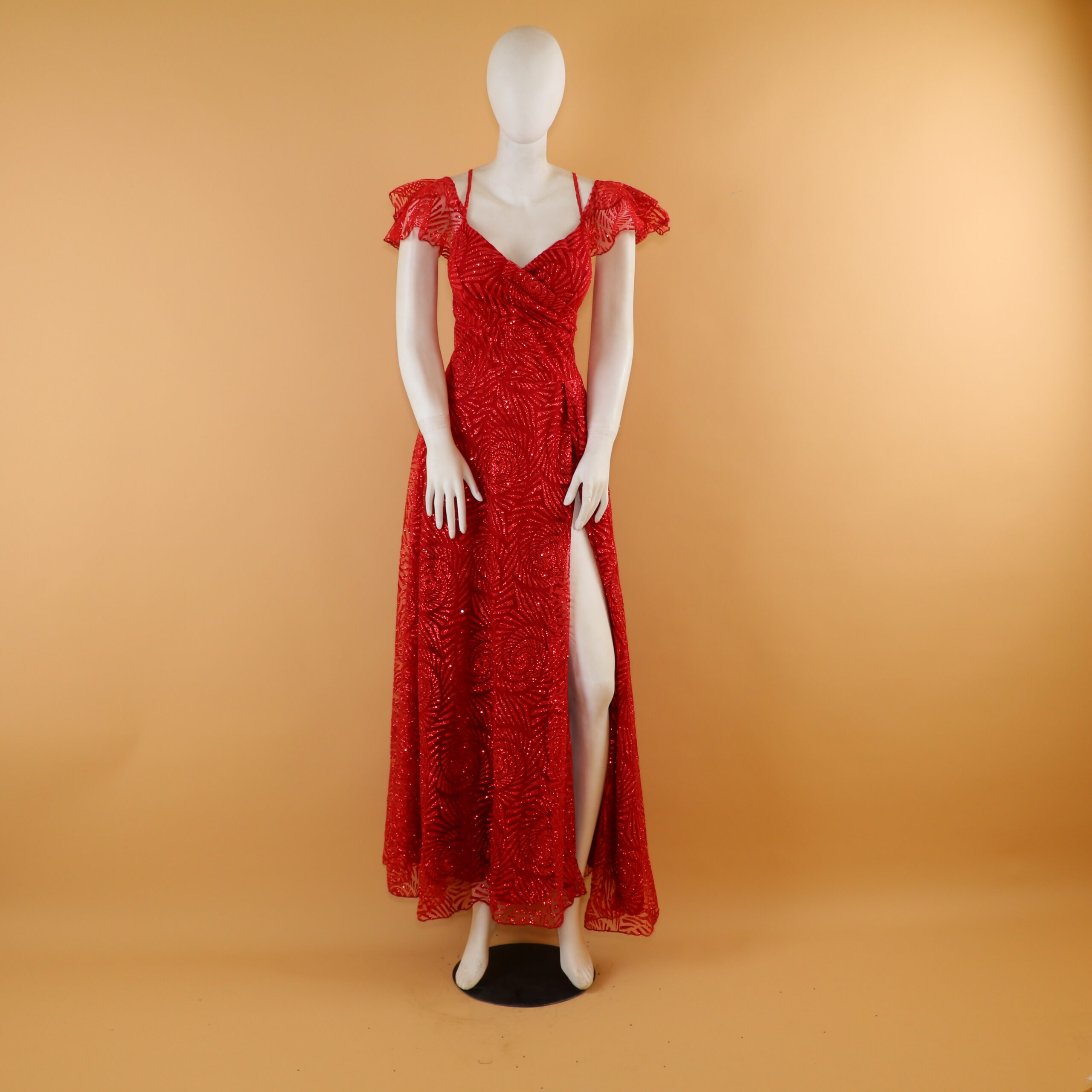 vestido tela glitter corte princesa color vino - Joselyn