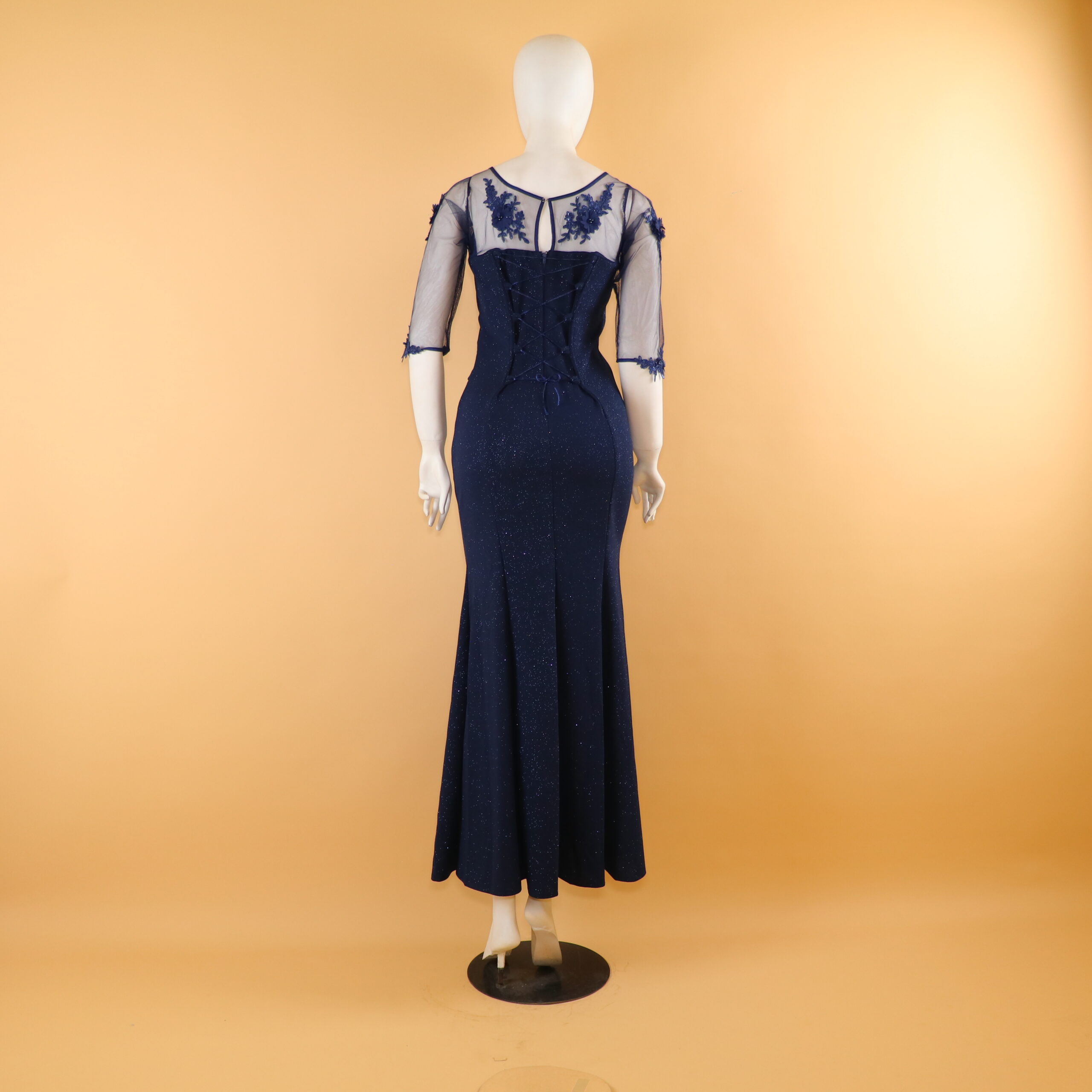 vestido tela scuba escarchada cierre y corset color azul noche - Mariana