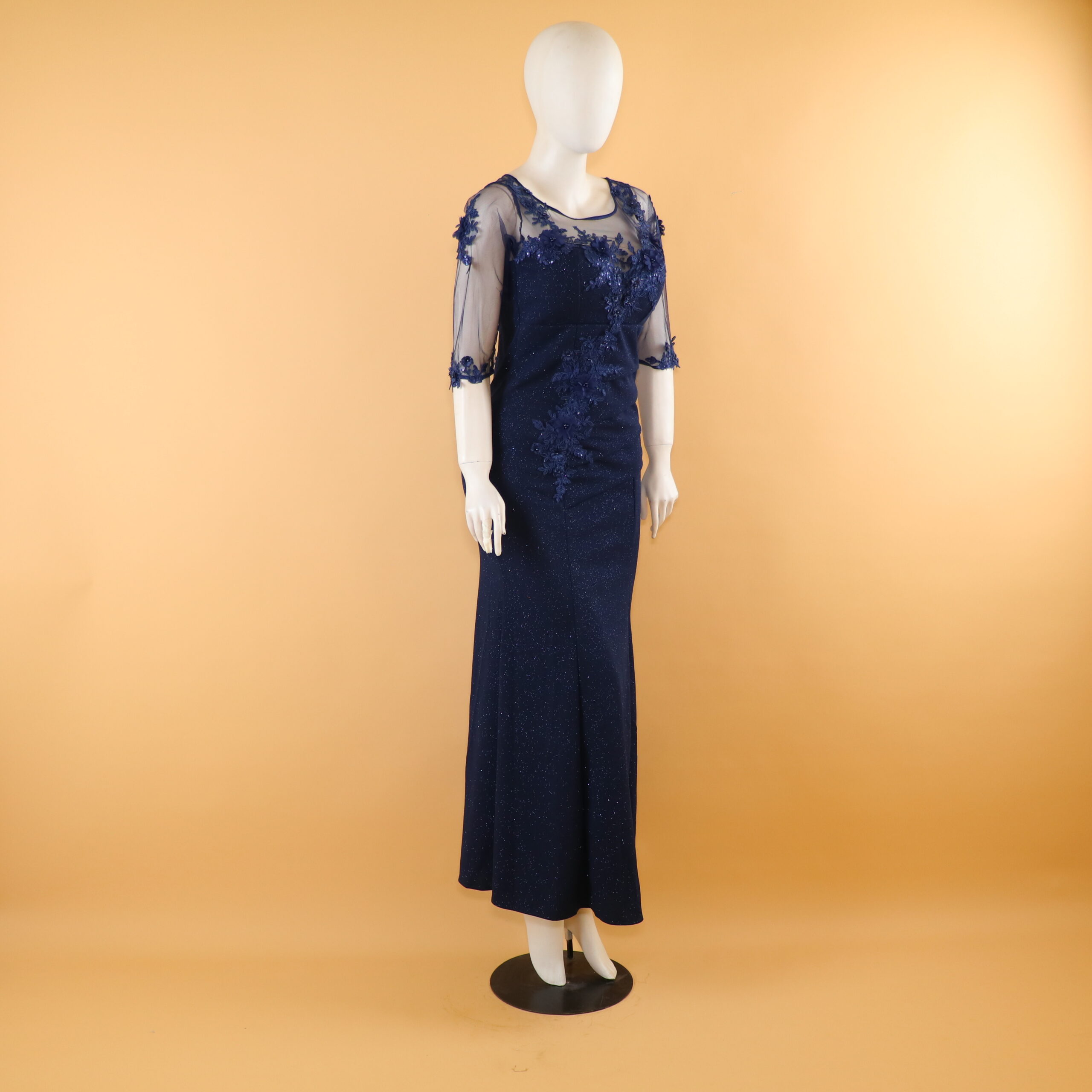 vestido tela scuba escarchada cintura drapeada color azul noche - Mariana