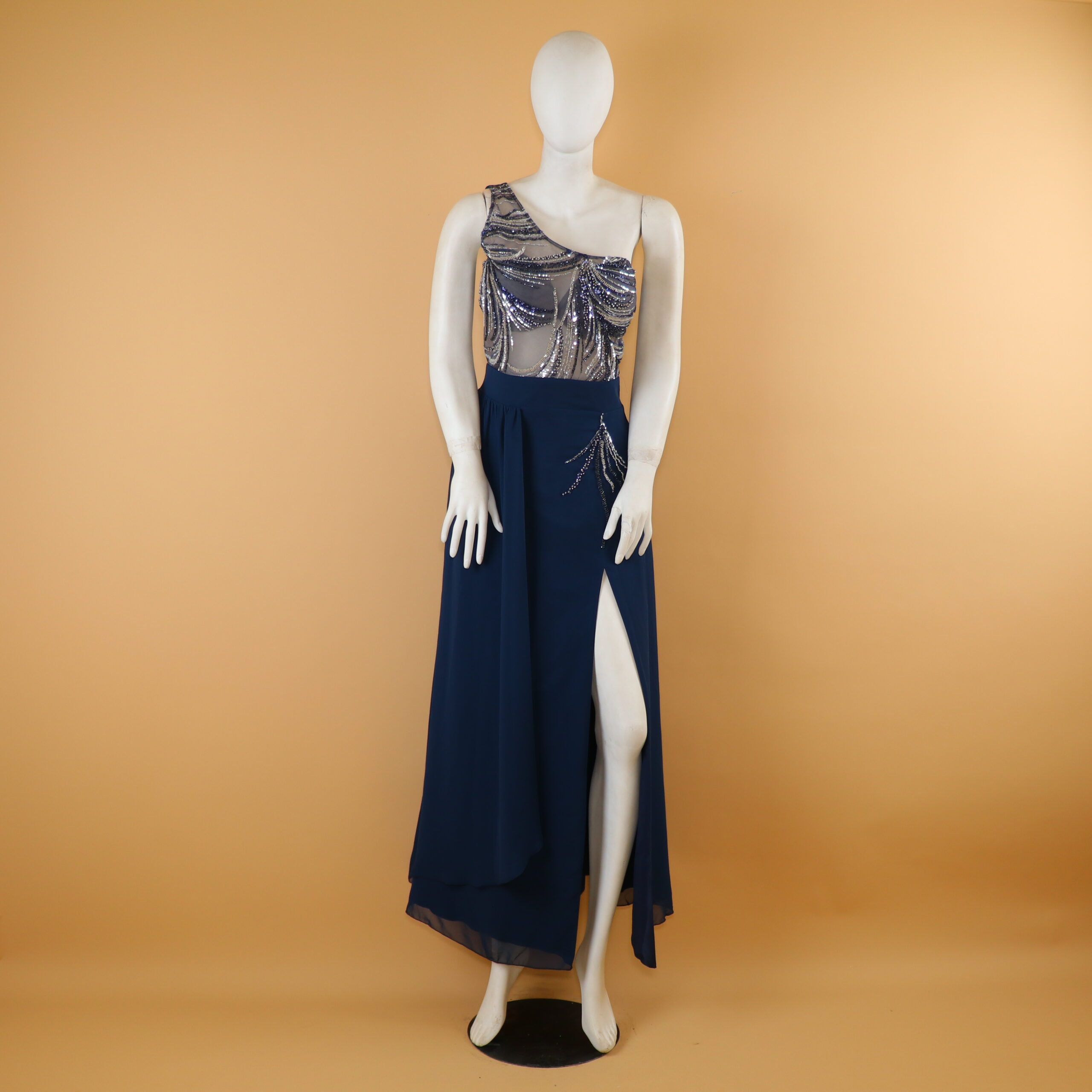 Vestido tela gasa americana corte línea A color azul noche - Jheydi