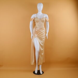 Vestido tela saten corte sirena color nude - Mery