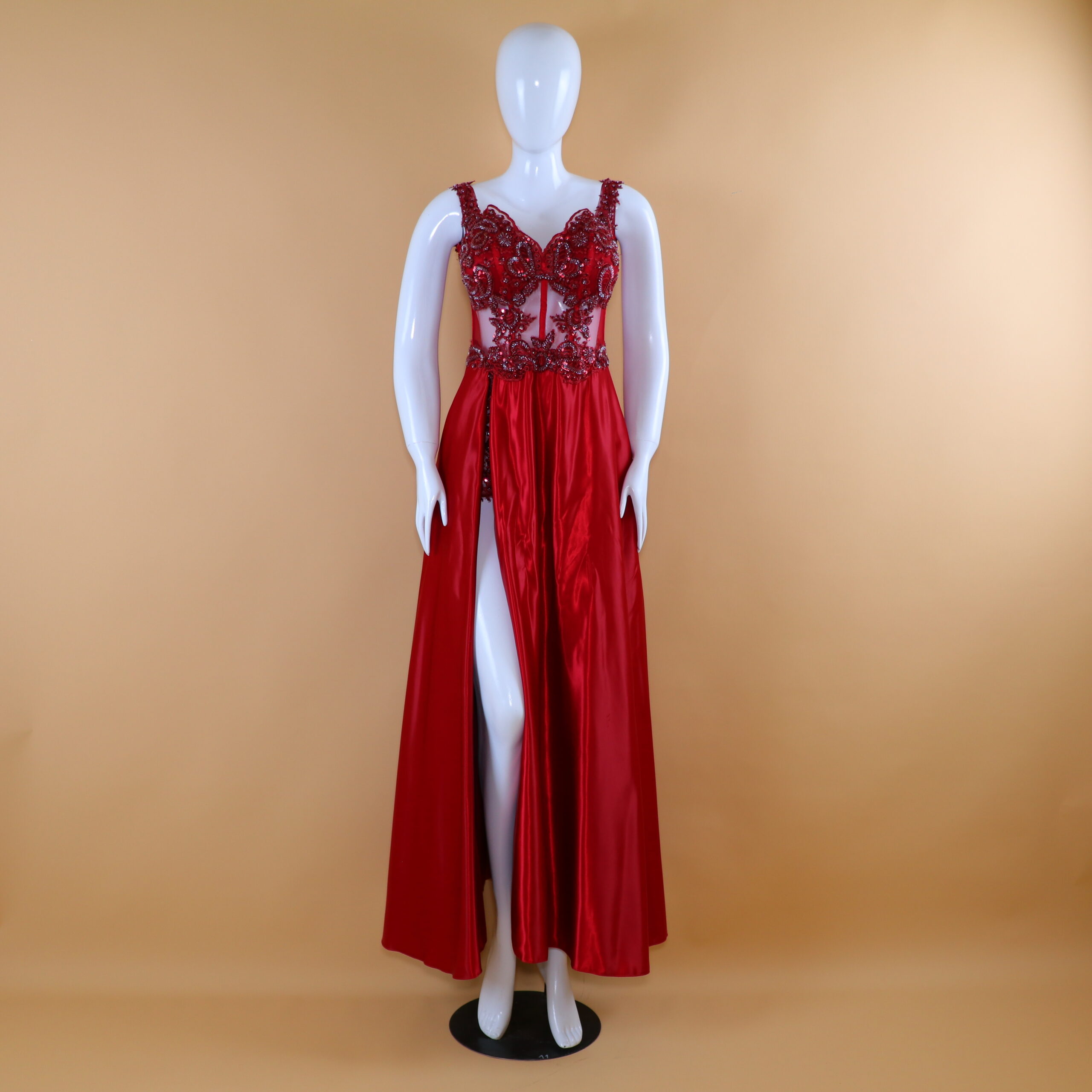 vestido tela gasa cintura drapeada color rojo - Andrea