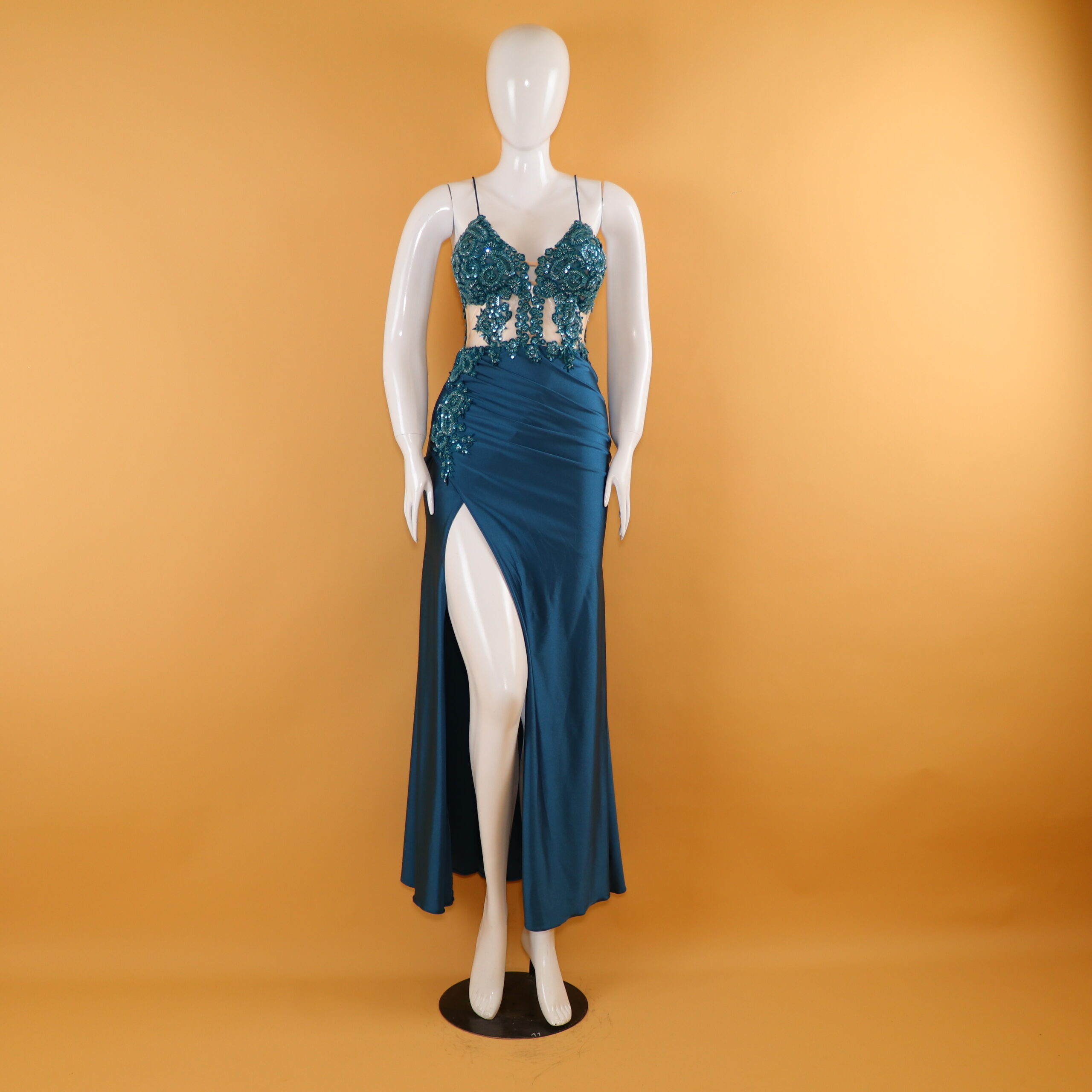 vestido tela saten seda cintura drapeada color cobalto - Fanny