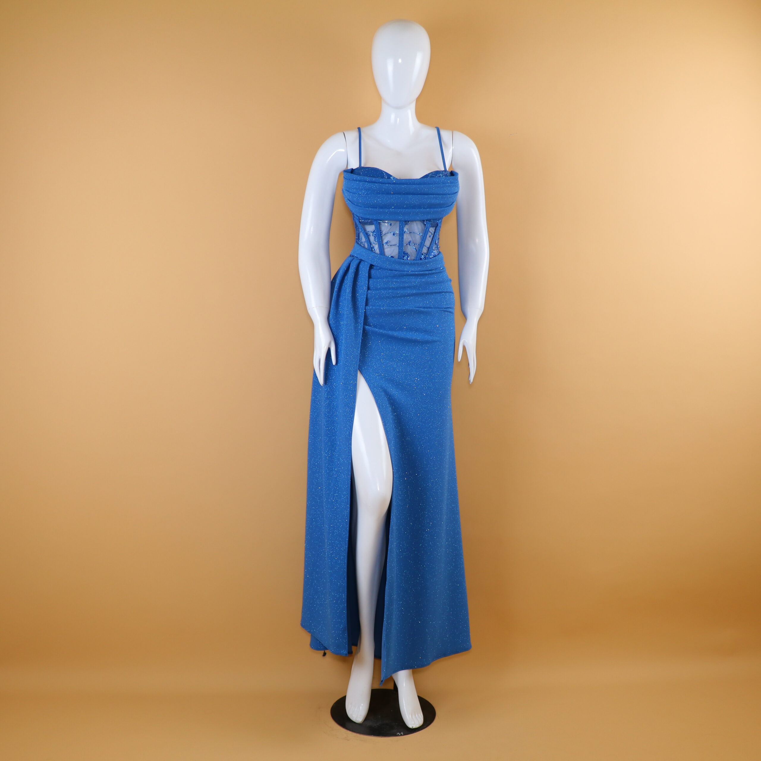 vestido tela scuba escarchada corte sirena color azul acero - Jahimira