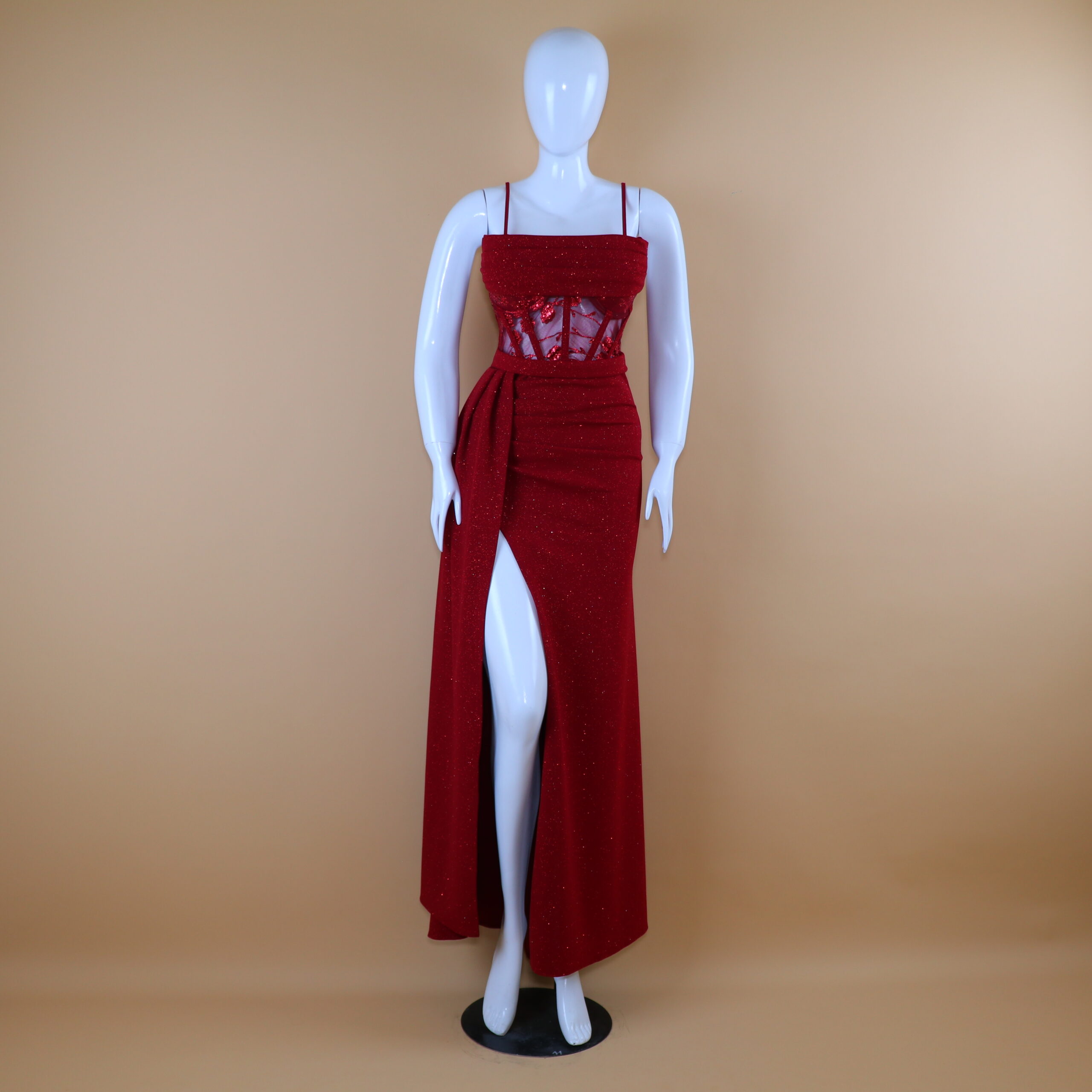 vestido tela scuba escarchada corte sirena color vino - Jahimira