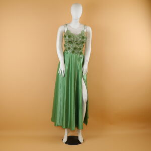 vestido tela versace corpiño con encajes color verde olivo - Stefanny